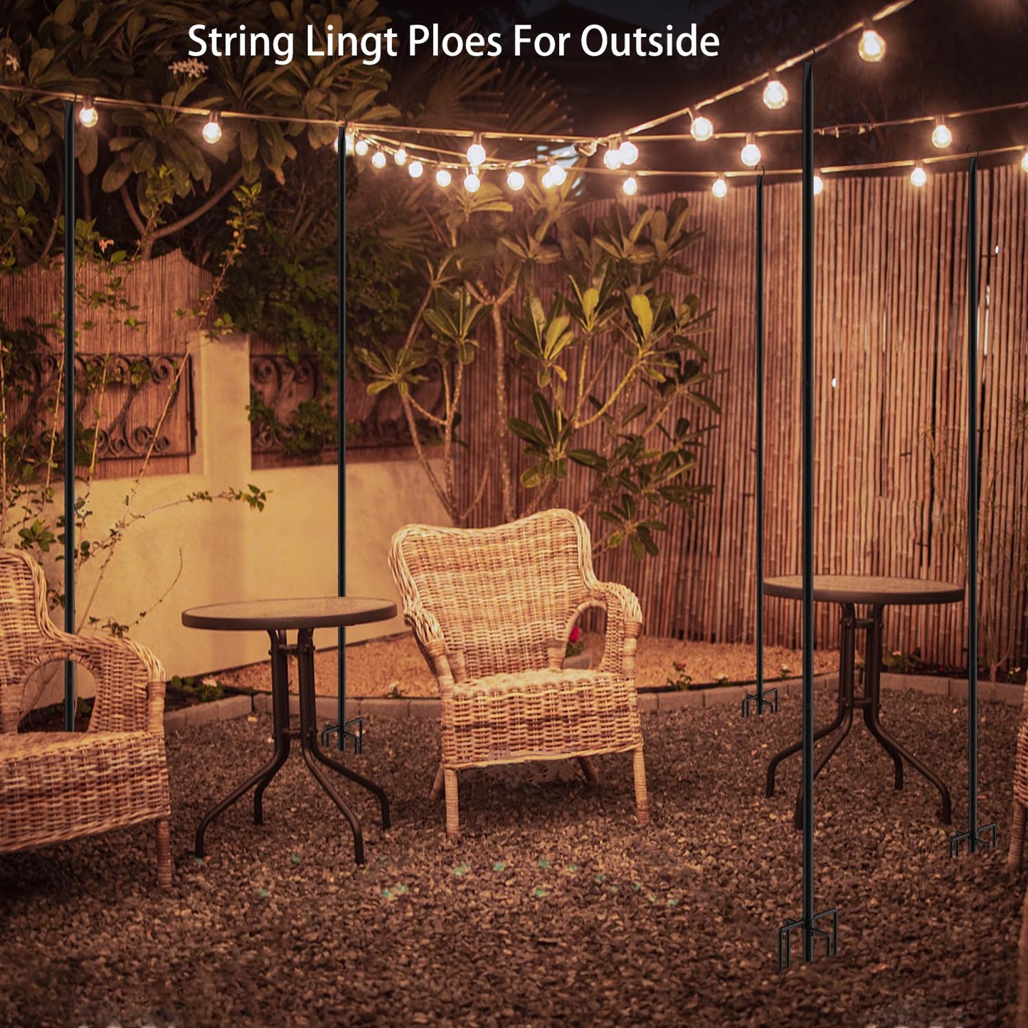 4-Pack 9.3ft Outdoor String Light Poles with Forks – Metal Hanging Posts for Patio, Garden, Backyard, Yard & Porch Decorations