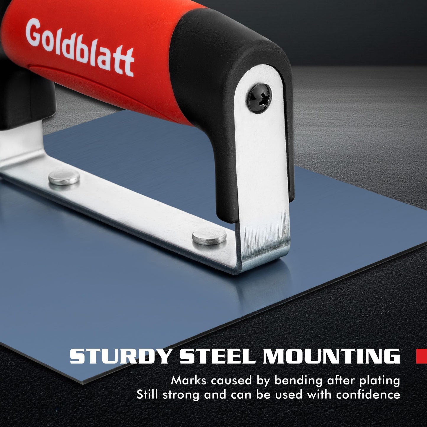 Goldblatt 6"x6" Concrete Edger, Blue High-Carbon Steel, 3/8"R 1/2"D, Durable Masonry Finishing Tool with Soft Grip & Steel Mount