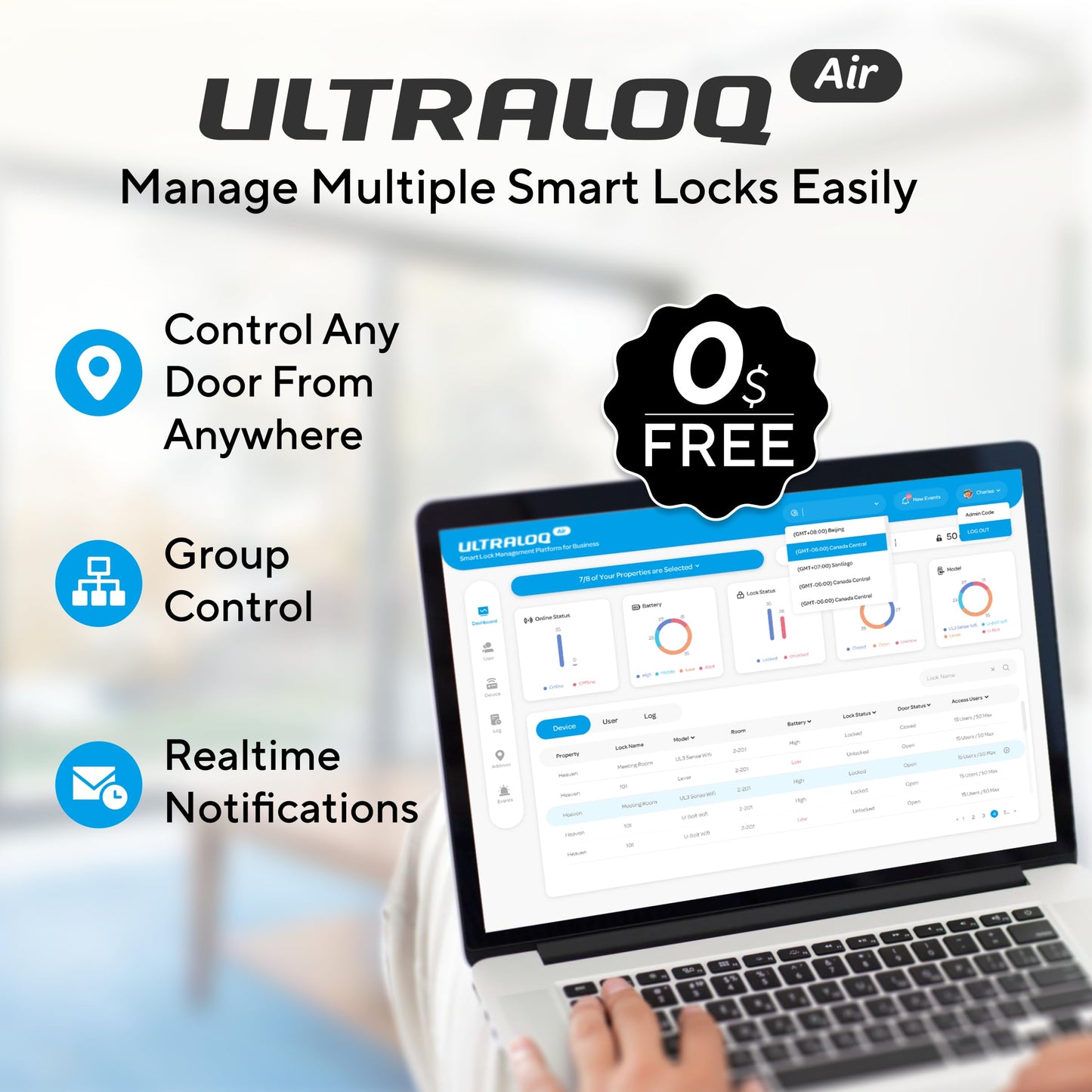 ULTRALOQ Latch 5 World's First Built-in WiFi Smart Lock with Fingerprint, 5-in-1 Keyless Entry Door Lock with Touch Digital Keypad, App Control, Black