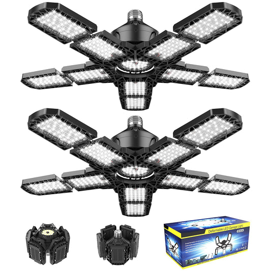 Nexillumi 2-Pack 180W LED Garage Lights, 36000LM, 6000K, E26/E27 Base, 10+1 Adjustable Panels for Workshop, Garage, Basement