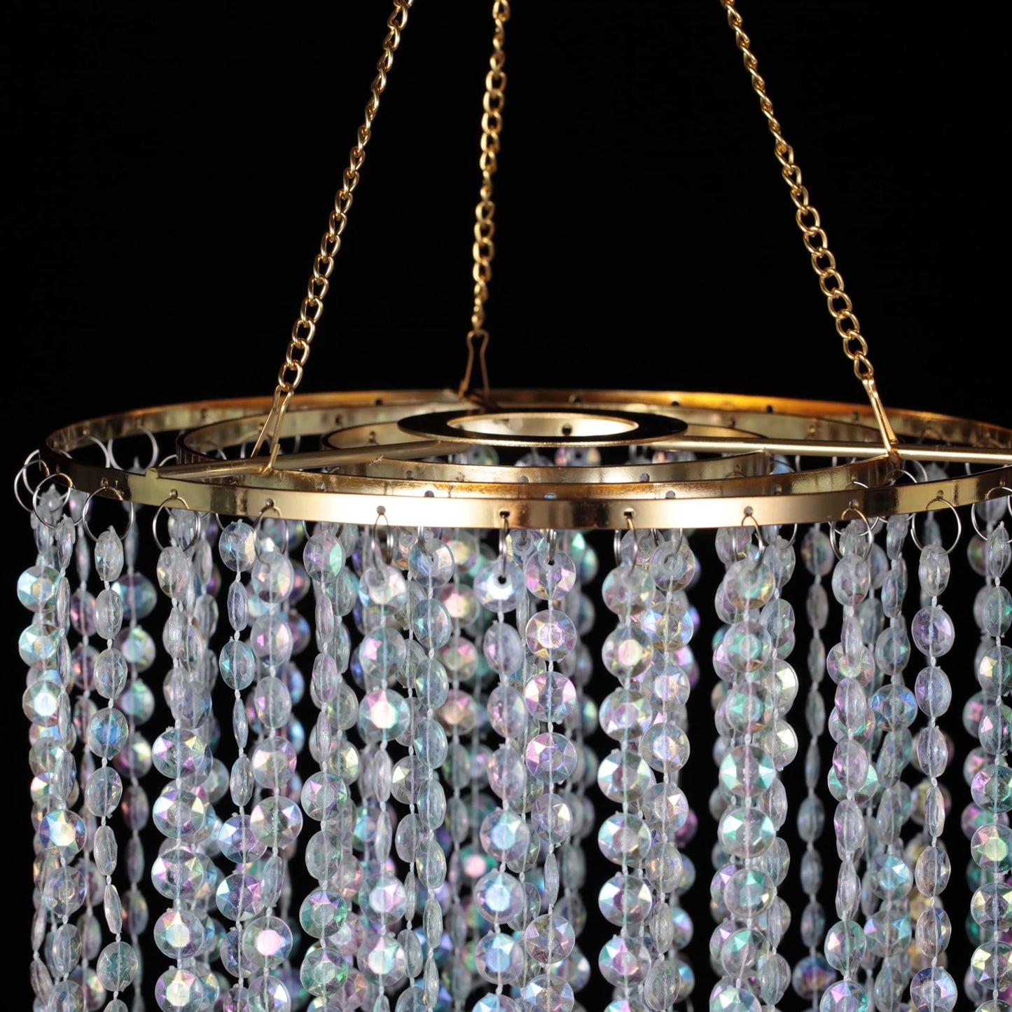 Cioceen Acrylic Chandelier Ceiling Light Shade Beaded Hanging Pendant Lampshade with Gold Frame for Bedroom for Wedding Party H12.9" X W8.7" 3 Tiers