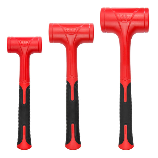 YIYITOOLS 3-Piece Dead Blow Hammer Set, 1-3LB, Shockproof Non-Rebound Mallet with Checkered Grip, Red & Black (YY-3-013)