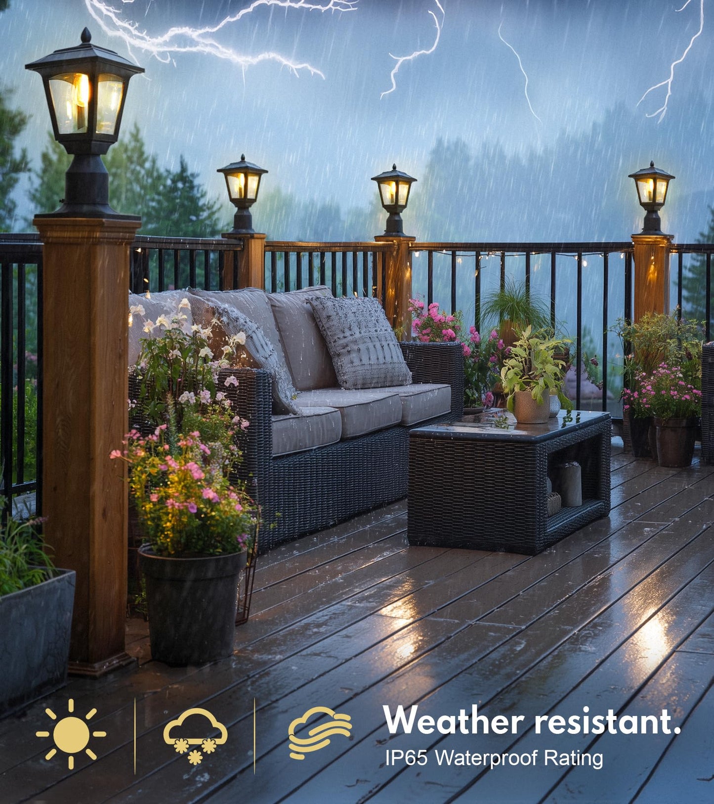 PASAMIC Solar Post Lights 2 Pack, 3000K Warm White Dusk to Dawn Outdoor Solar Fence & Garden Pillar Lights, Waterproof Aluminum Base, Bonus Bulb Included