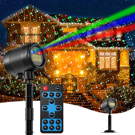 Christmas Projector Lights Outdoor, RGB 3-Color Holiday Light with Remote, IP65 Waterproof Cold-Resistant Xmas Garden Decor