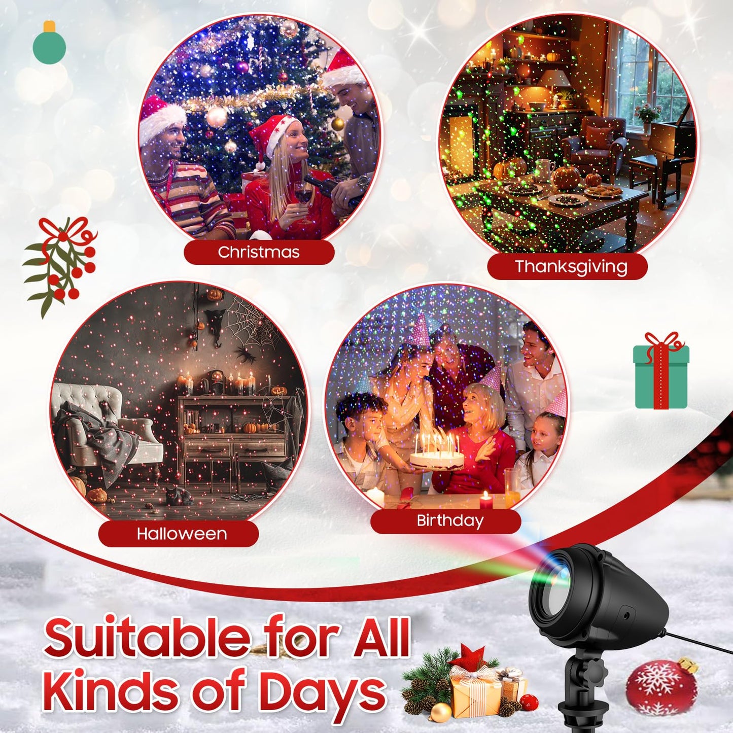 Christmas Projector Lights Outdoor, RGB Firefly Laser Light Projector, Red Green Blue Galaxy Star Show, IP65 Waterproof Holiday Yard Garden Decor