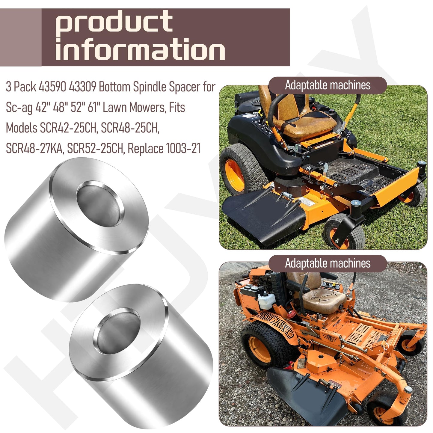 HTJYMY 3-Pack 43590 Bottom Spindle Spacer for 42"-61" SC-AG Lawn Mowers, Fits SCR42-25CH, SCR48-25CH, SCR52-25CH, Replaces 1003-21