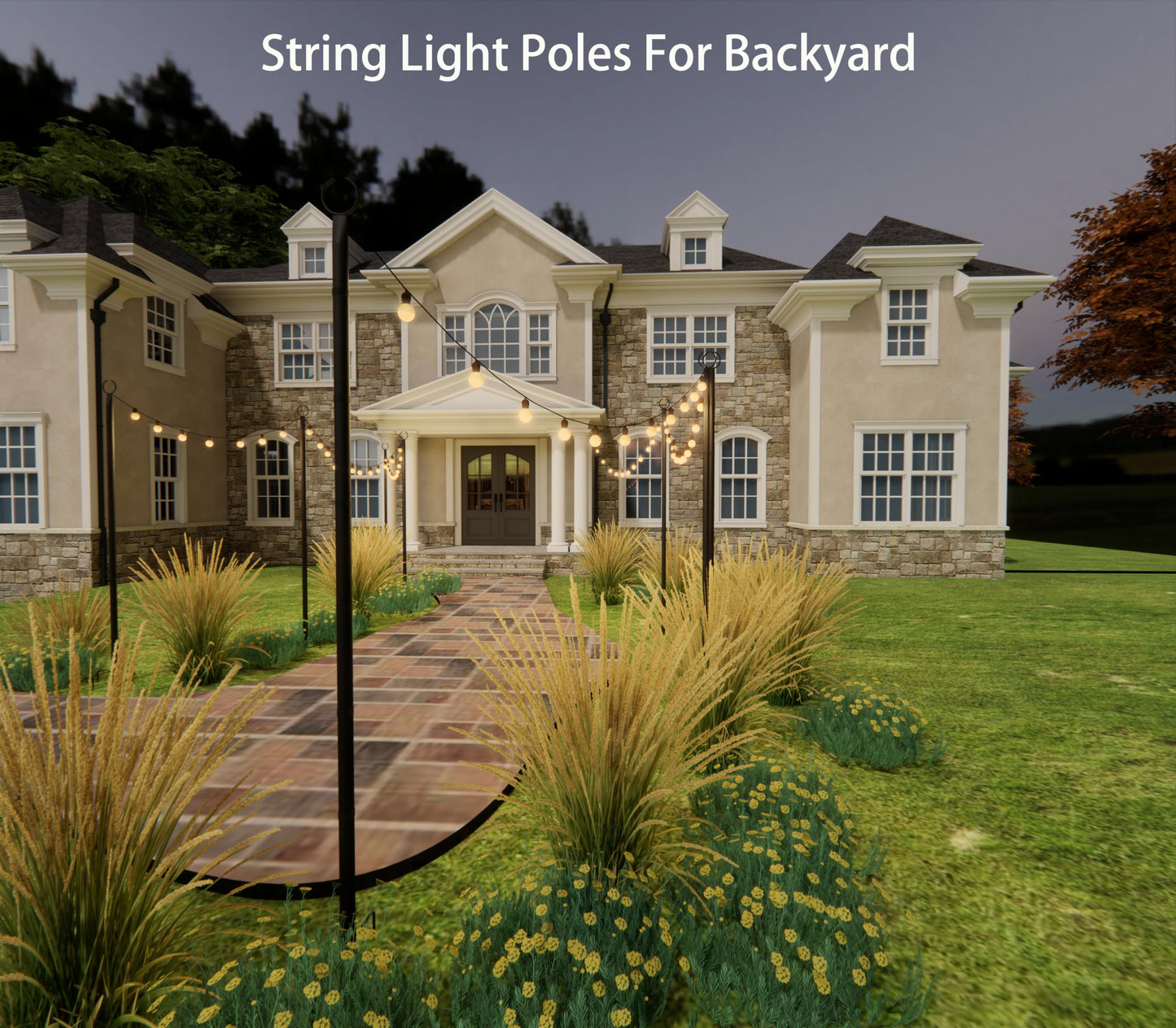 4-Pack 9.3ft Outdoor String Light Poles with Forks – Metal Hanging Posts for Patio, Garden, Backyard, Yard & Porch Decorations