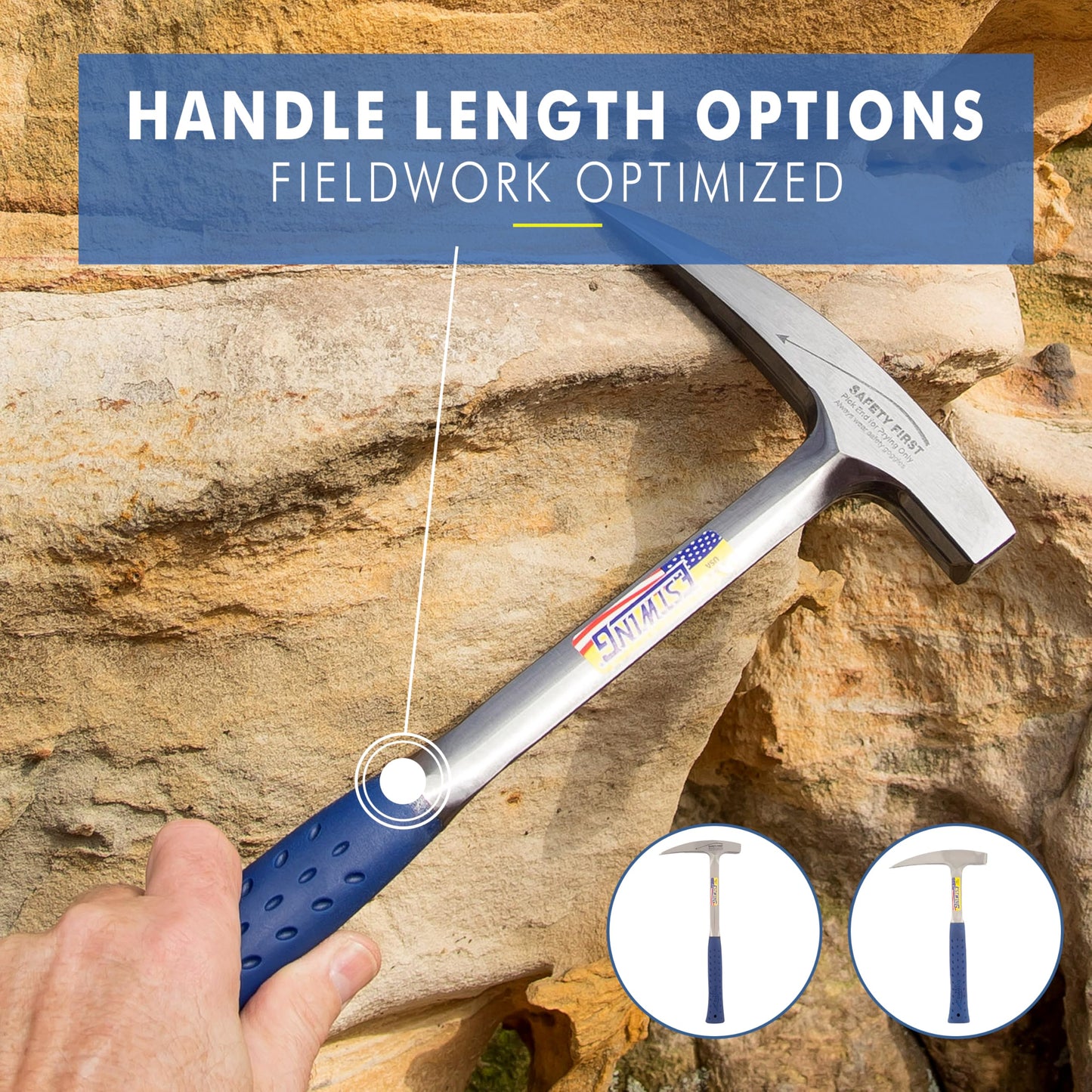 ESTWING Rock Pick - 22 oz Geology Hammer with Pointed Tip & Shock Reduction Grip - E3-22P