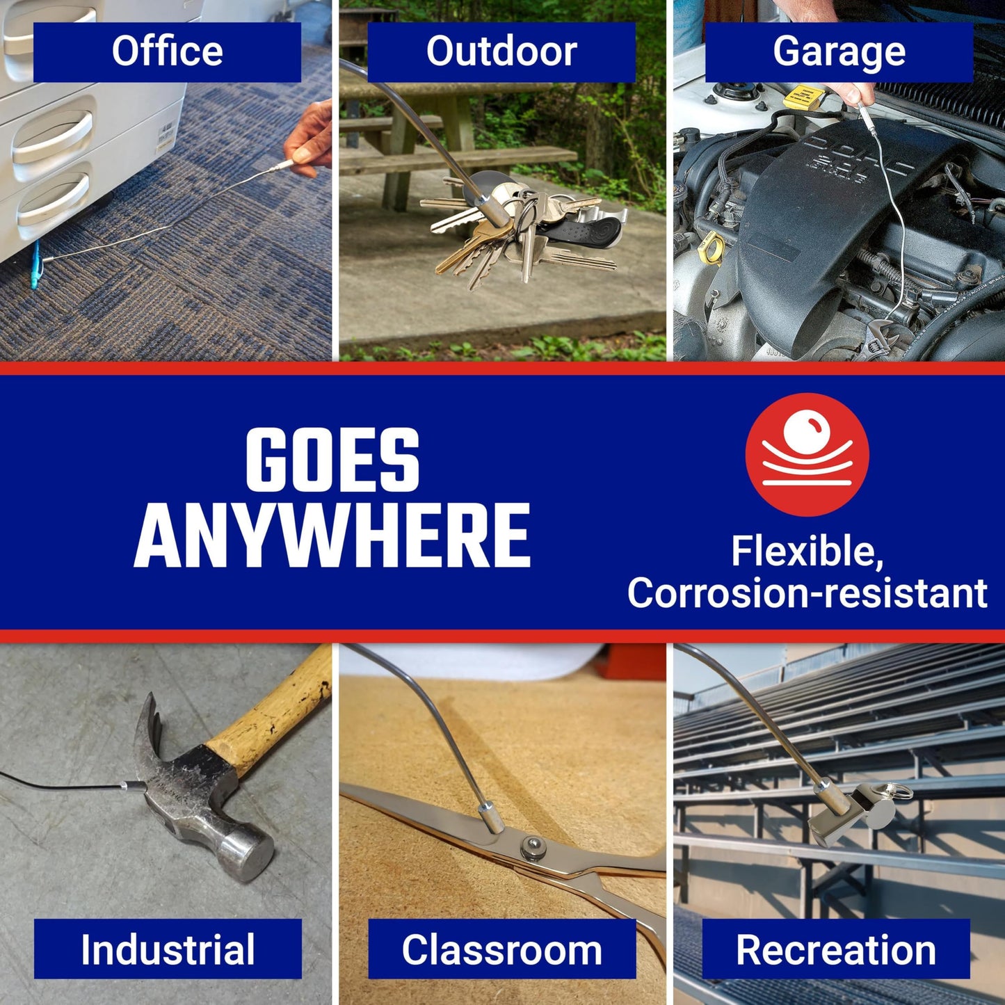 Master Magnetics Bend-It 19” Magnetic Pick-Up Tool, 2 lb Hold, Strong Retrieving Magnet for Screws, Nails & Small Tools