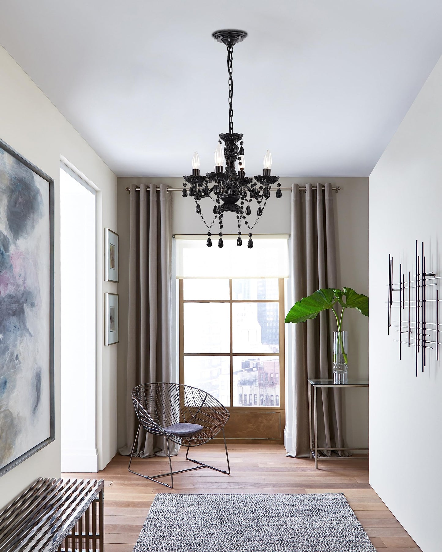 LaLuLa Black Chandelier Small Crystal Chandelier Lighting Mini Acrylic Chandeliers 4 Light Modern Pendant Light Fixtures for Bedroom