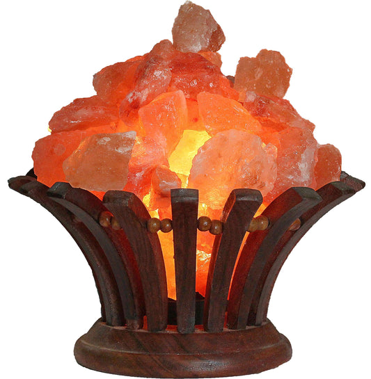 Stone Bouquet Himalayan Salt Lamp Bowl with Dimmer Cord, Natural Pink Salt Rocks, Neem Wood Basket, Wooden Base Light