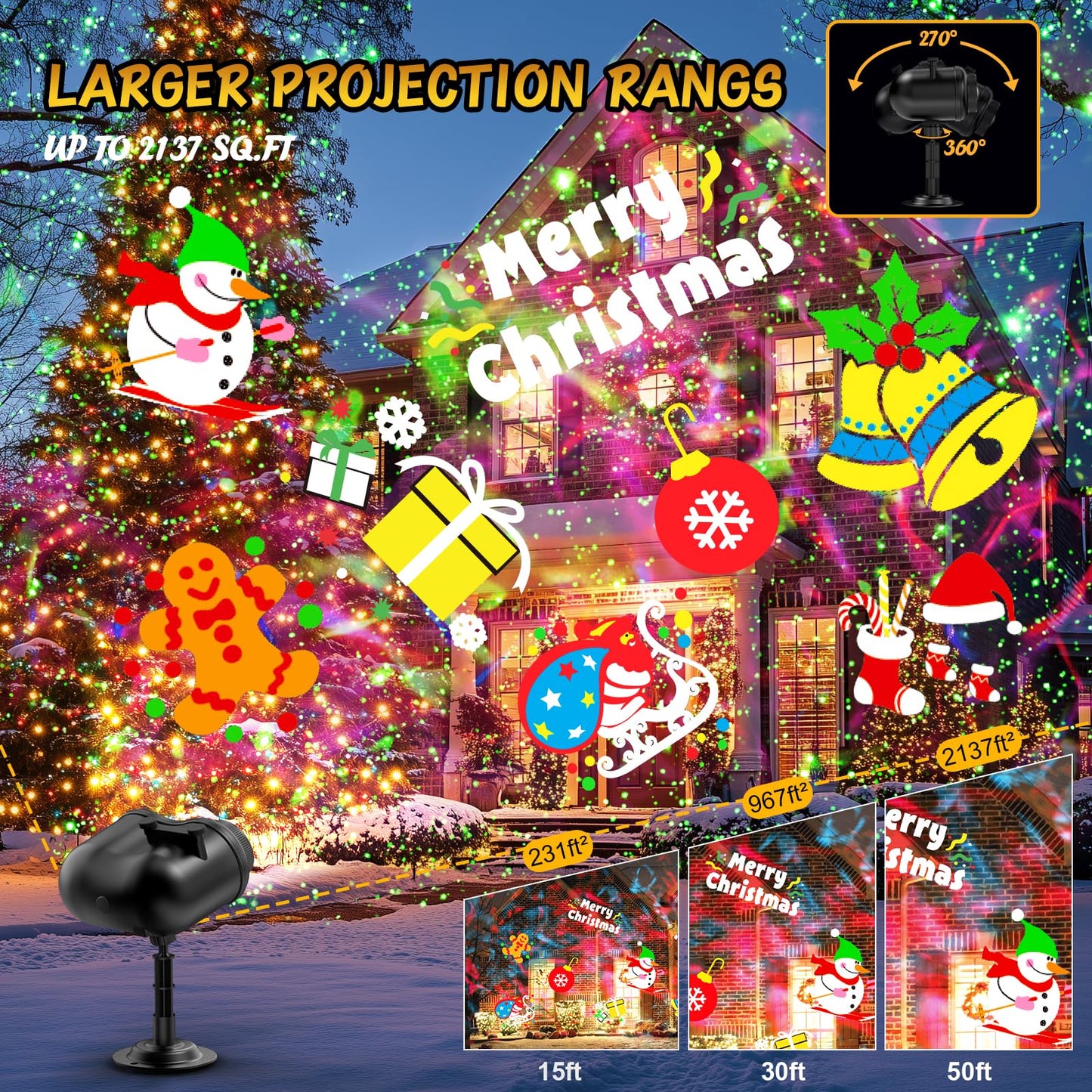 Christmas Projector Lights Outdoor & Indoor, Ocean Wave & Firefly Effects, 20 Slides/160 Patterns, Remote & Timer, Waterproof Decor