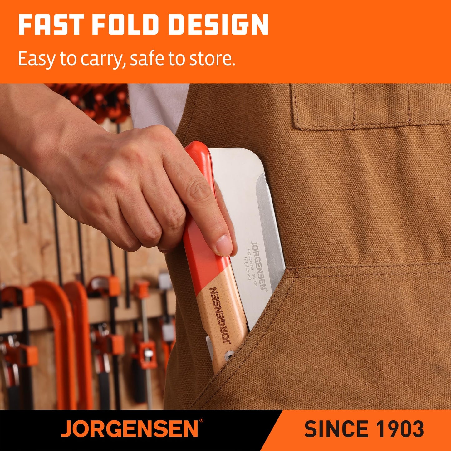 JORGENSEN 6" Japanese Pull Saw, Pro Folding Dovetail Handsaw with Beech Handle, SK5 Steel, Tool-Free Blade Change, 21TPI Woodworking