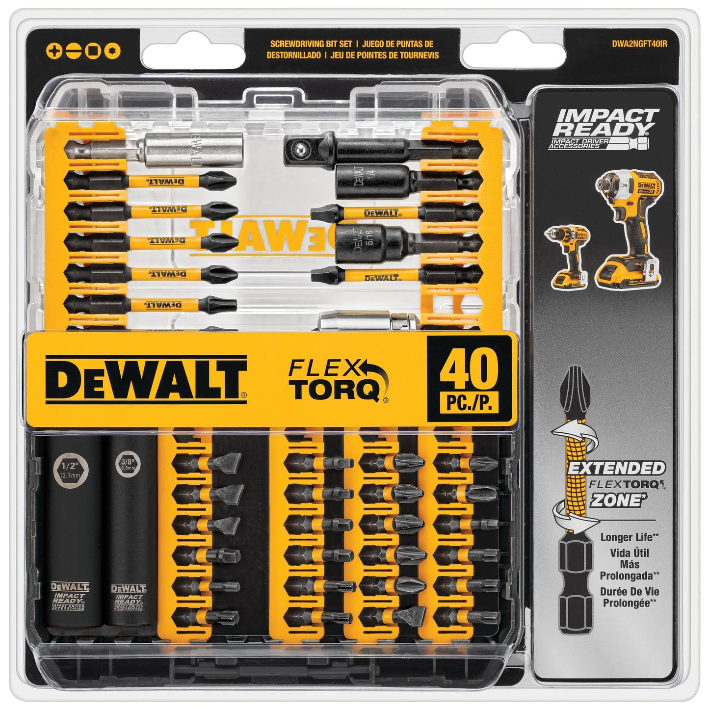 DEWALT DWA2NGFT40IR Impact Ready Flextorq 40-Piece Steel Screwdriver Bit Set