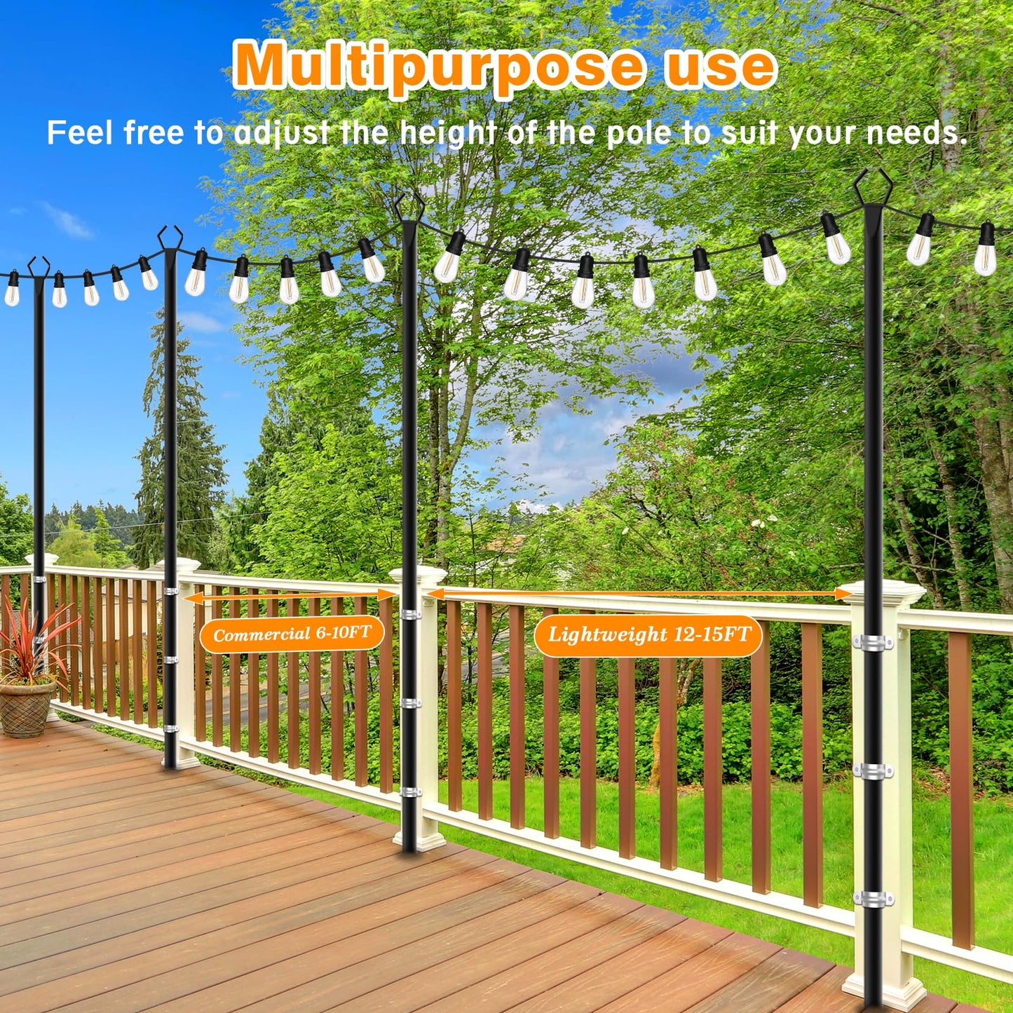 LETIANPAI 4-Pack Outdoor String Light Poles, 10 ft Metal Poles with Fork Base for Patio, Deck, Backyard, Garden, Wedding & Party