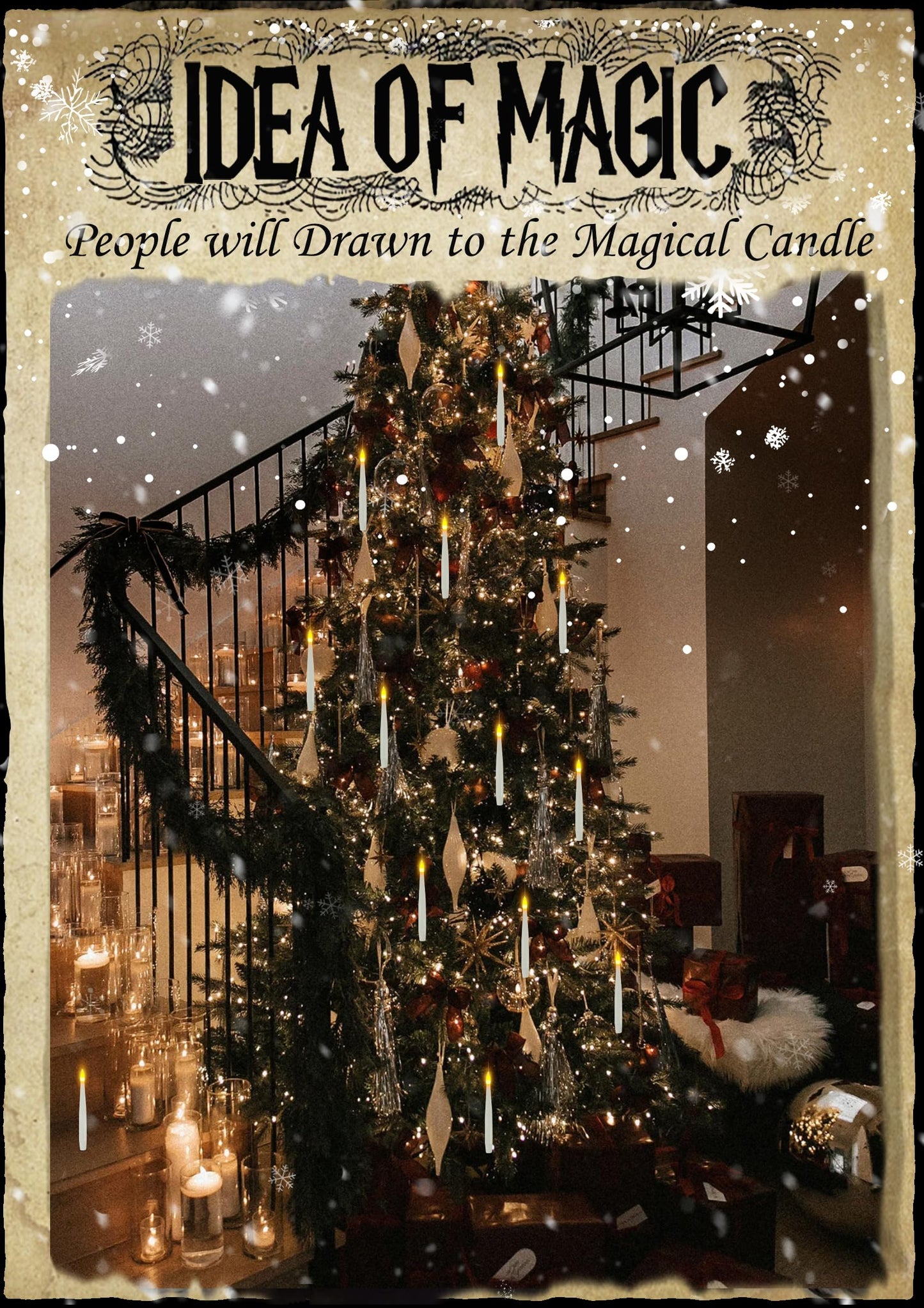 Christmas Decorations – 20PCS Floating Flameless LED Candles with Wand Remote, Warm Flickering Hanging Taper Candles for Theme Parties