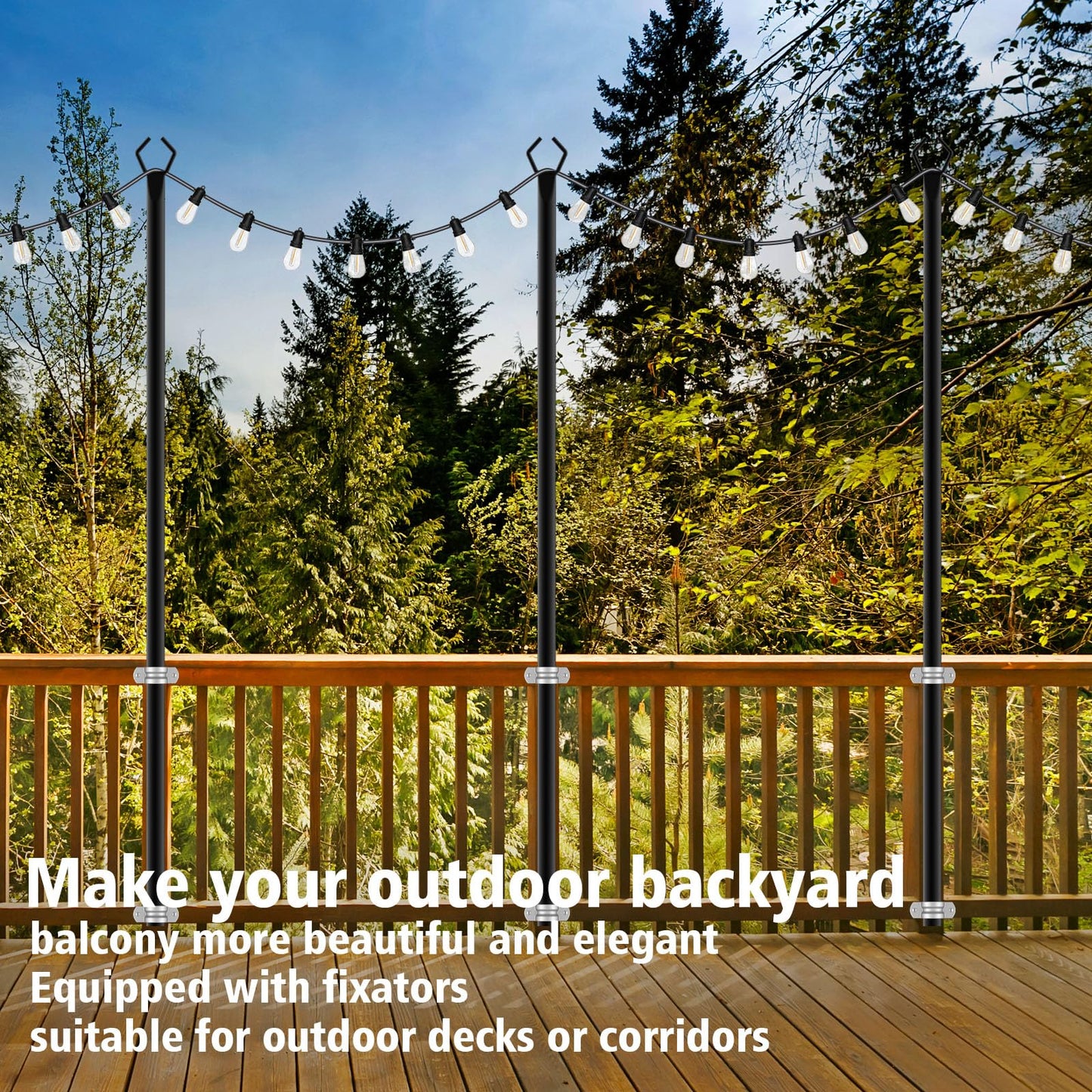 Zoegi 4-Pack 10ft Outdoor String Light Poles with Forks, Metal Stands & Brackets for Patio, Deck, Backyard, Wedding, Party