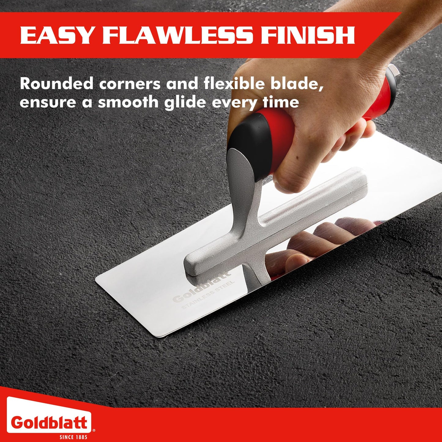 Goldblatt Venetian Plaster Trowel Set, 3-Piece Polished Stainless Steel Finishing Trowels with Soft Grip Handles for Drywall, Concrete & Marmorino