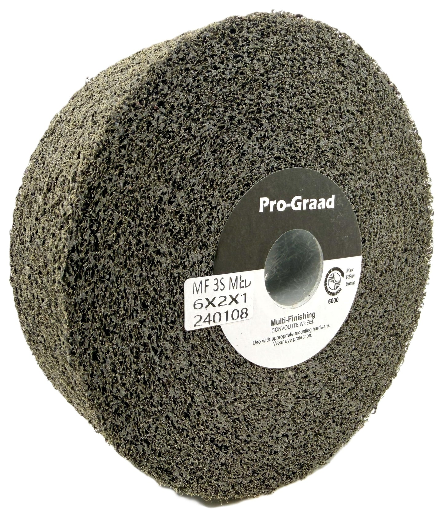 Pro-Graad Multi-Finishing Wheel – 6” x 2” x 1” 3S Medium Grit Silicon Carbide - Stainless Steel Finishing Convolute Wheel – for #4 Finish - 1 Pack