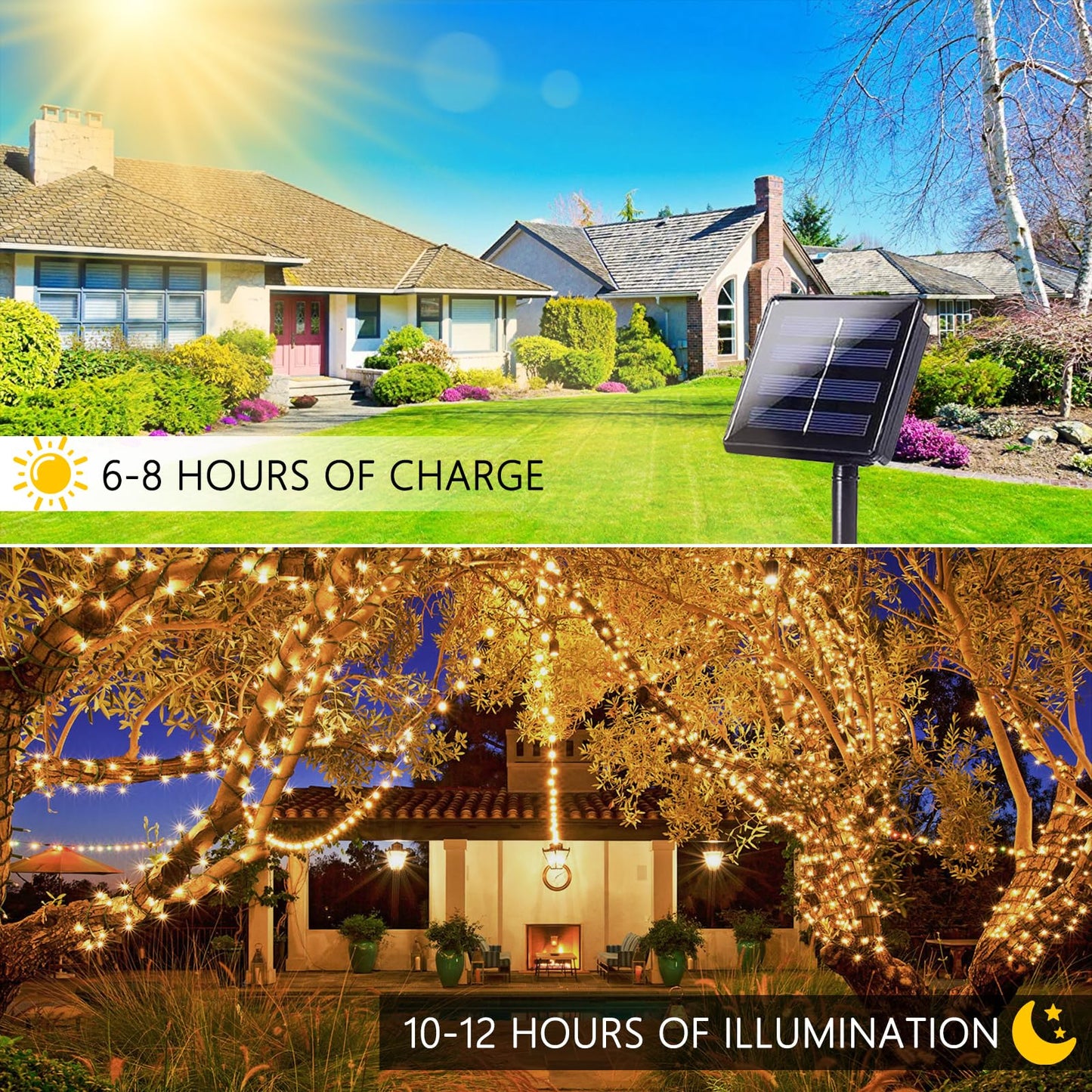 2-Pack 480 LED Solar String Lights, 170FT Outdoor Waterproof Twinkle Lights with 8 Modes & Memory for Christmas, Parties (Warm White)