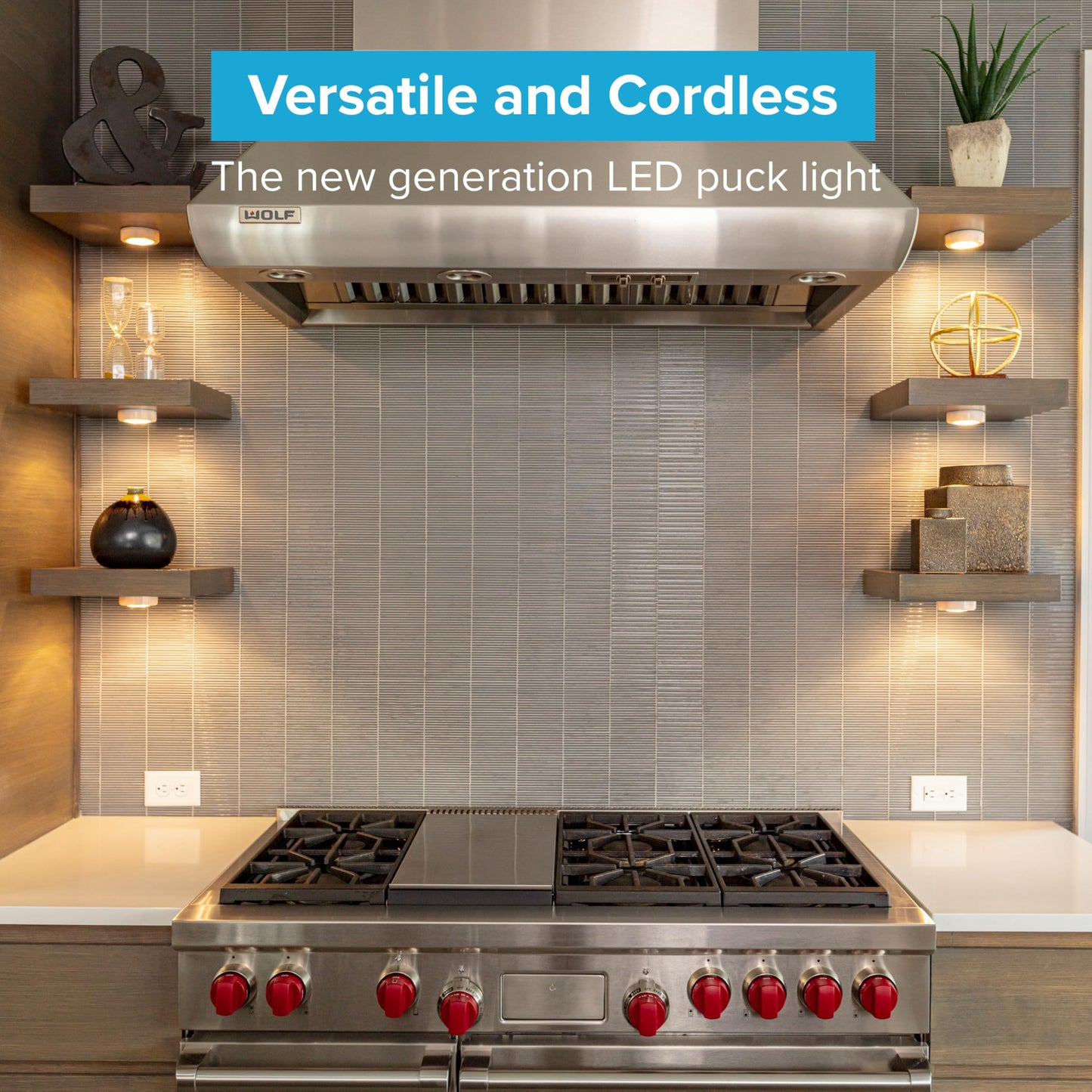 Brilliant Evolution Wireless LED Puck Lights 3-Pack with Remote – Battery-Powered Stick-On Lights for Cabinets, Closets & Counters