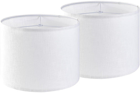 Set of 2 Pure White Linen Drum Lamp Shades, 13"x13"x10" Spider Fit, Contemporary Table & Bedside Lamp Replacement, GO&SO (Assembly Required)