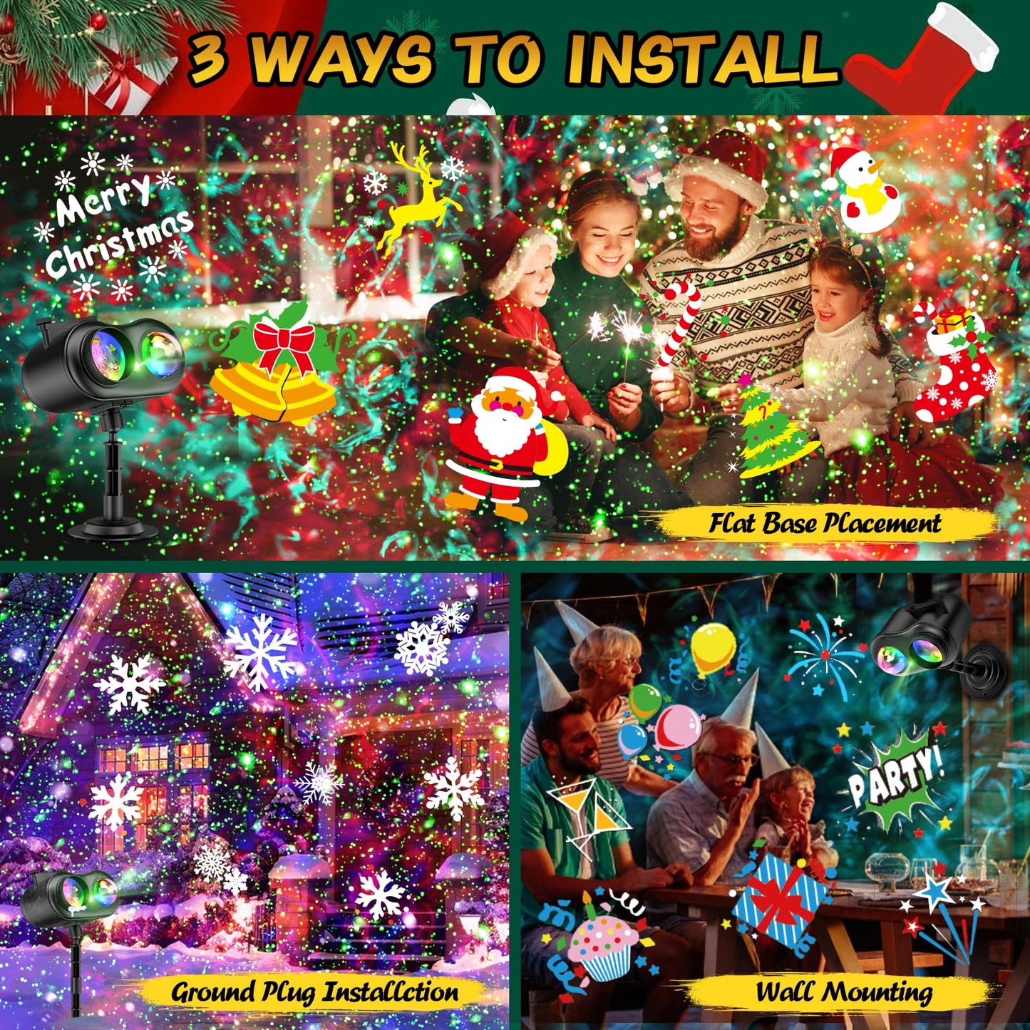 Christmas Projector Lights Outdoor & Indoor, Ocean Wave & Firefly Effects, 20 Slides/160 Patterns, Remote & Timer, Waterproof Decor