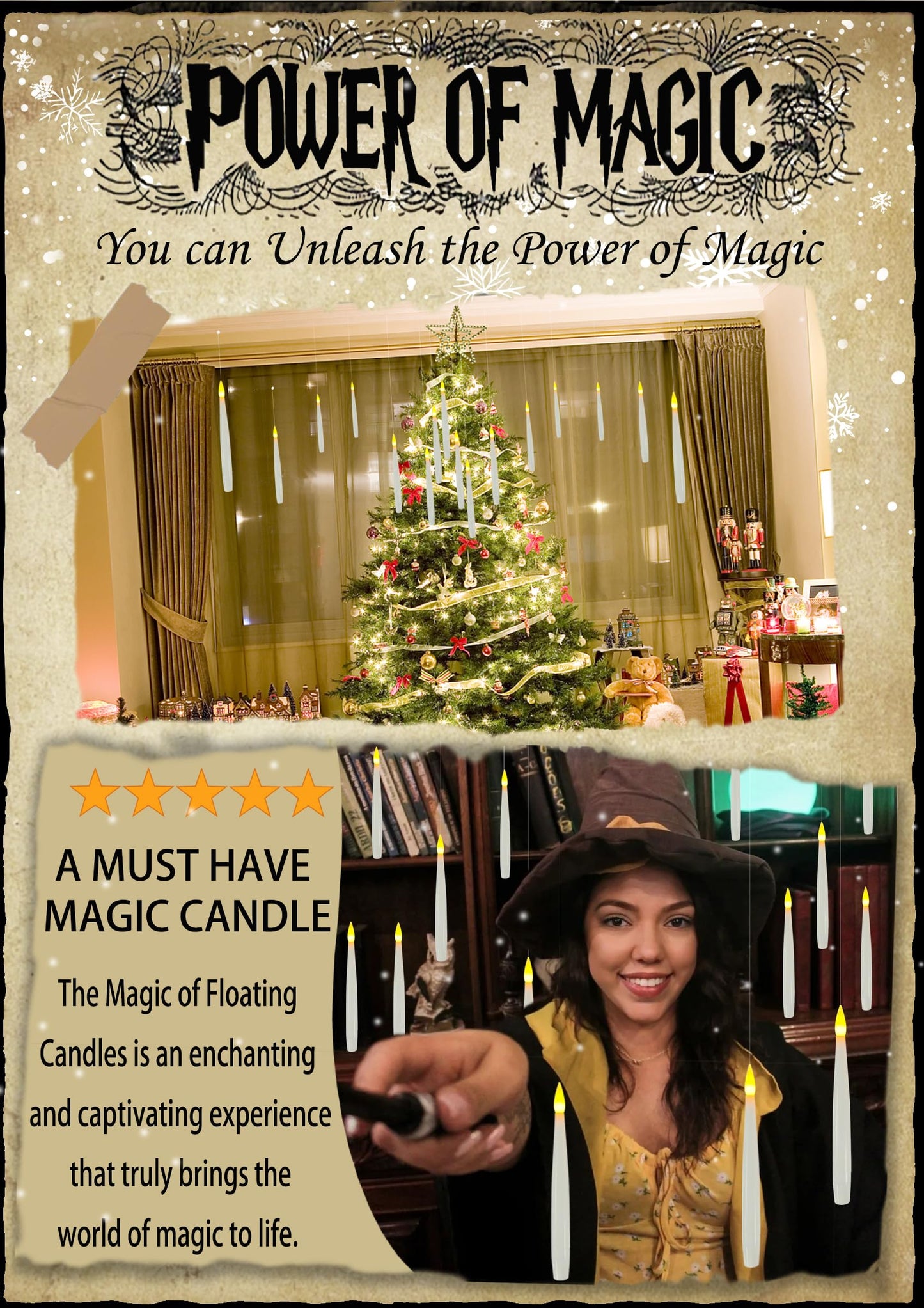 Christmas Decorations – 20PCS Floating Flameless LED Candles with Wand Remote, Warm Flickering Hanging Taper Candles for Theme Parties