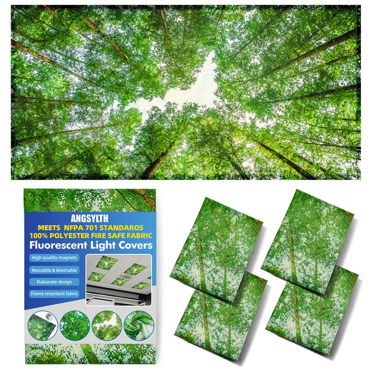 ANGSYLTH 4 Pcs Fluorescent Light Covers - Classroom, Office 4 x 2 Feet Flame Retardant Magnetic Covers for Ceiling Lights Filters (Spring & Forest)