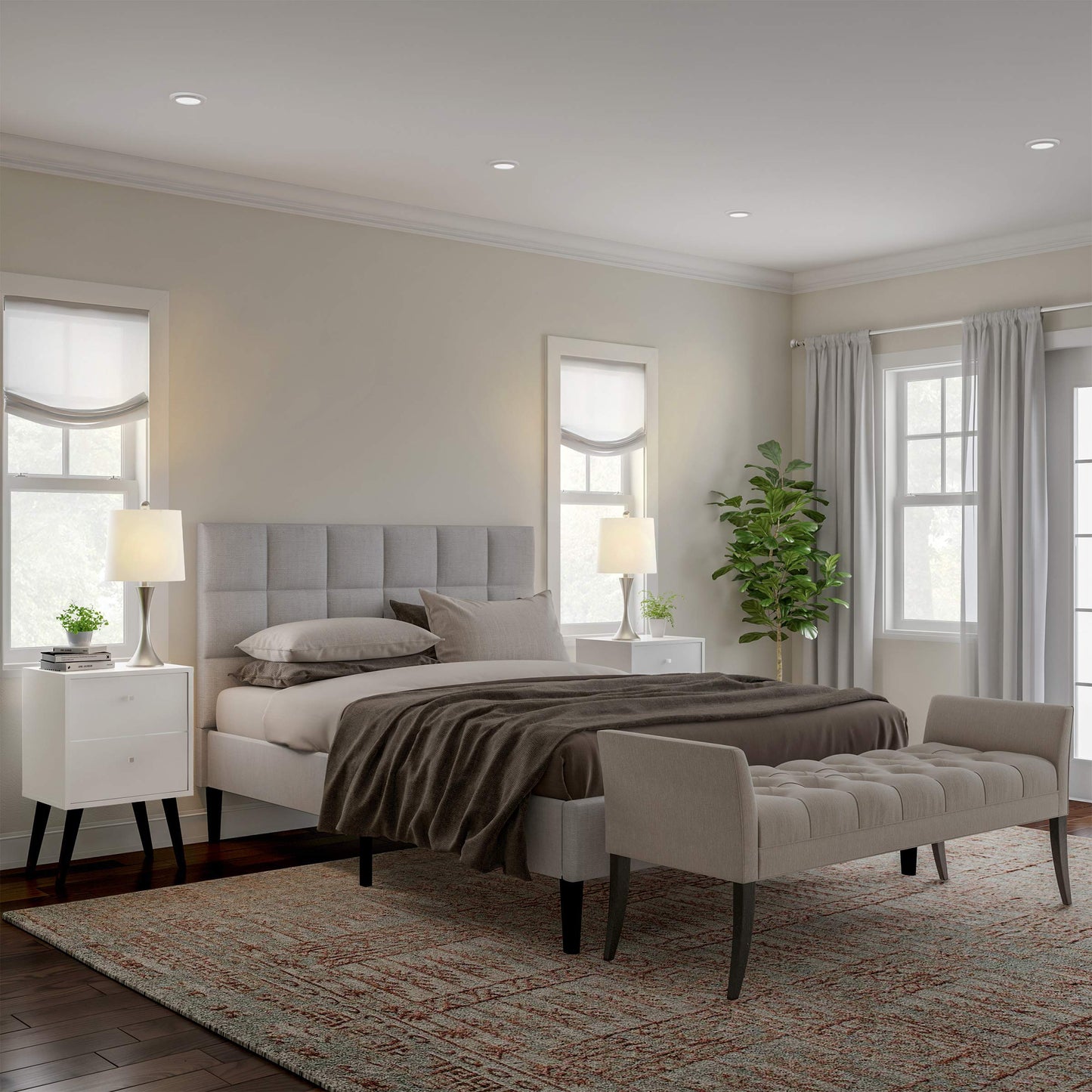 Table Lamps - Set of 2 Mid-Century Modern Lights with Metal Flared Trumpet Base - Includes Energy Efficient LED Light Bulbs by Lavish Home (Silver)