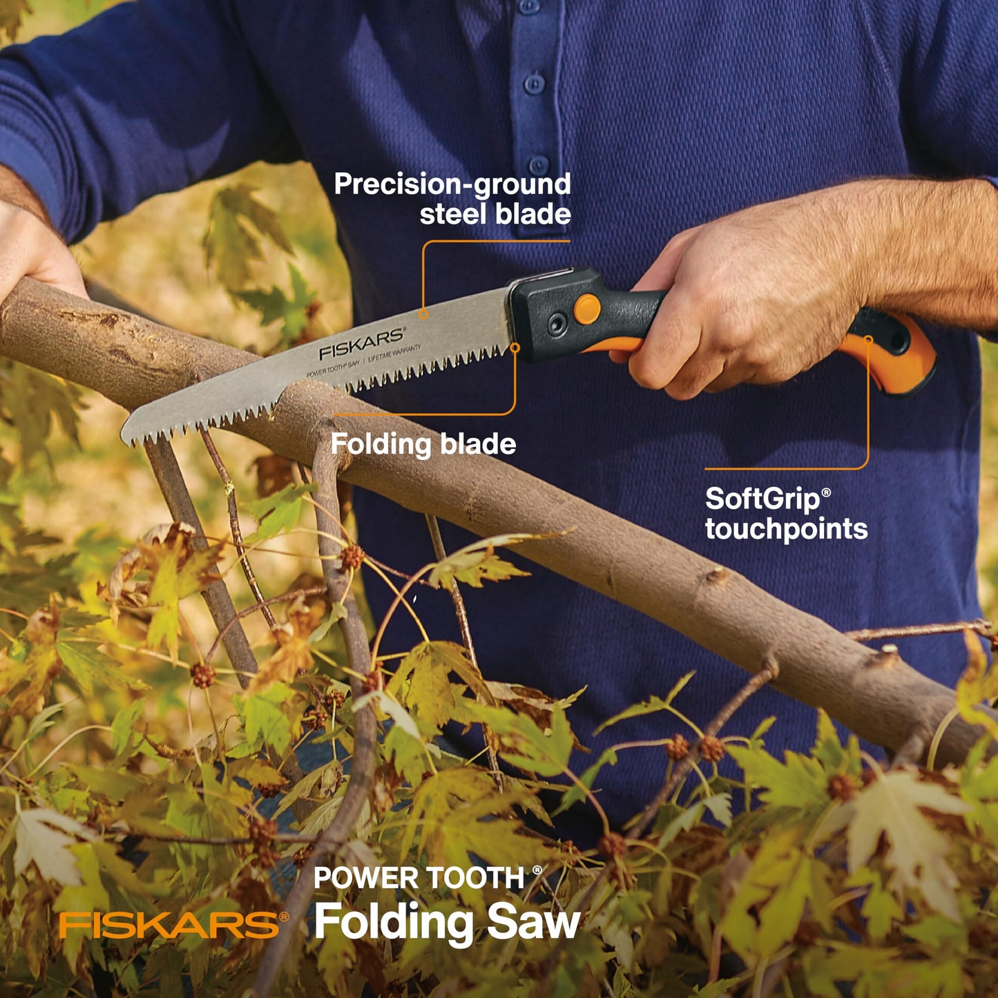 Fiskars 10" Folding Hand Saw with Dual Lock Blade, Soft Grip, Power Tooth Triple-Ground Teeth for Overhand & Under Cuts