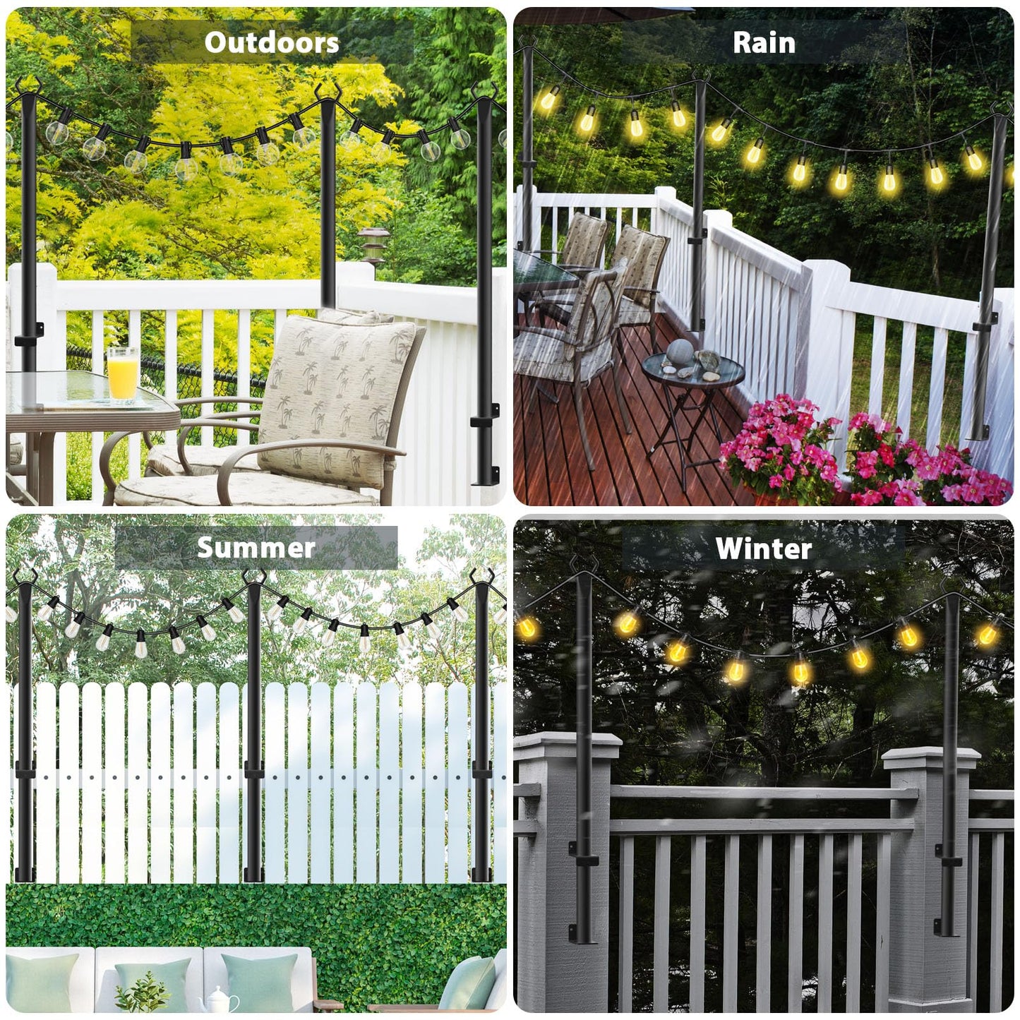 4-Pack 5ft Metal String Light Poles for Outdoor Use – Stands for Patio, Deck, Backyard, Garden, Wedding & Party Lighting