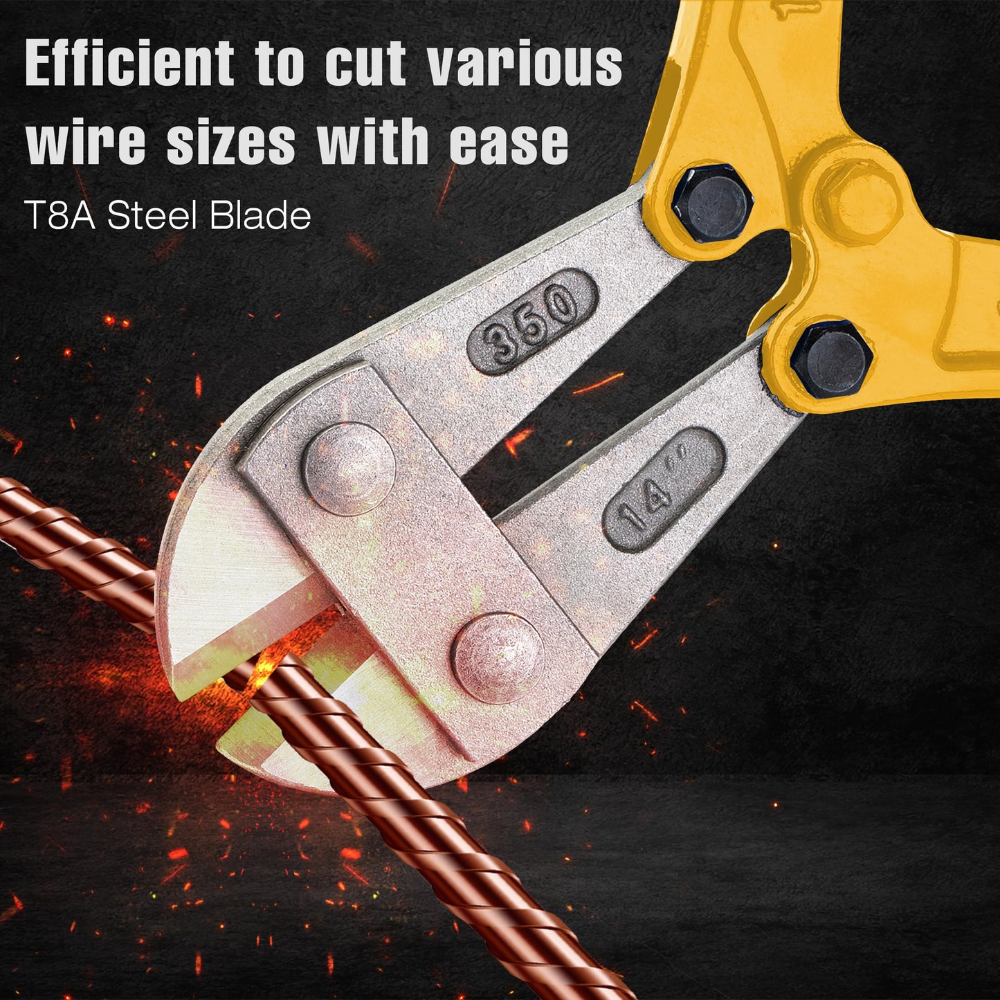 Bates 14" Heavy Duty Bolt Cutter, Yellow Chain Lock & Wire Cutter, Screw Cutter for Locks, Chains & Fence