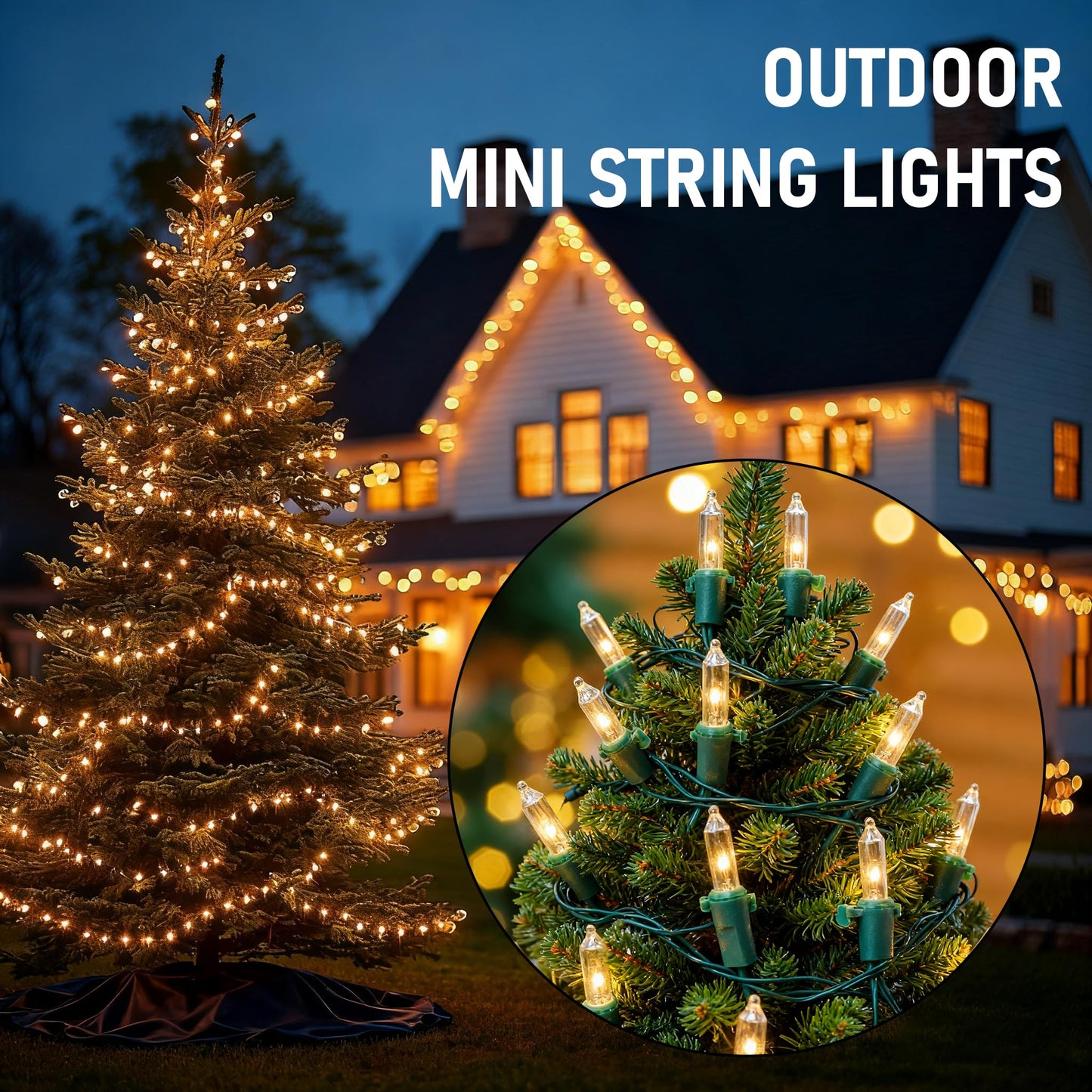 TW SHINE 20FT 100 Incandescent Warm White Christmas Lights, Waterproof String Lights for Indoor & Outdoor Xmas Tree Decorations