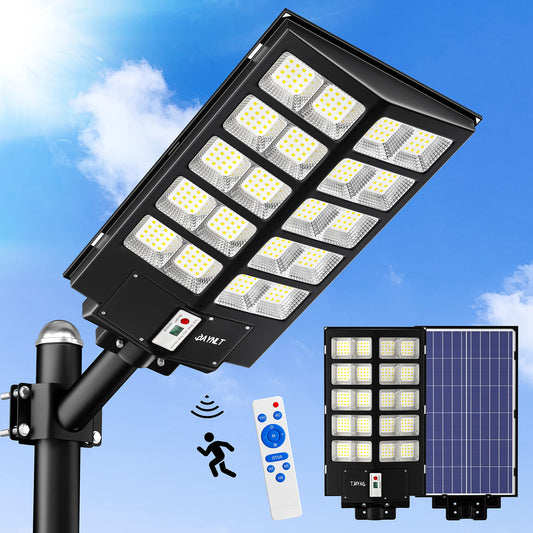 JAYNLT Y-5200W Solar Street Light, 520,000LM 6500K, Motion Sensor, Remote, Waterproof Flood Light for Yard, Garage, Driveway