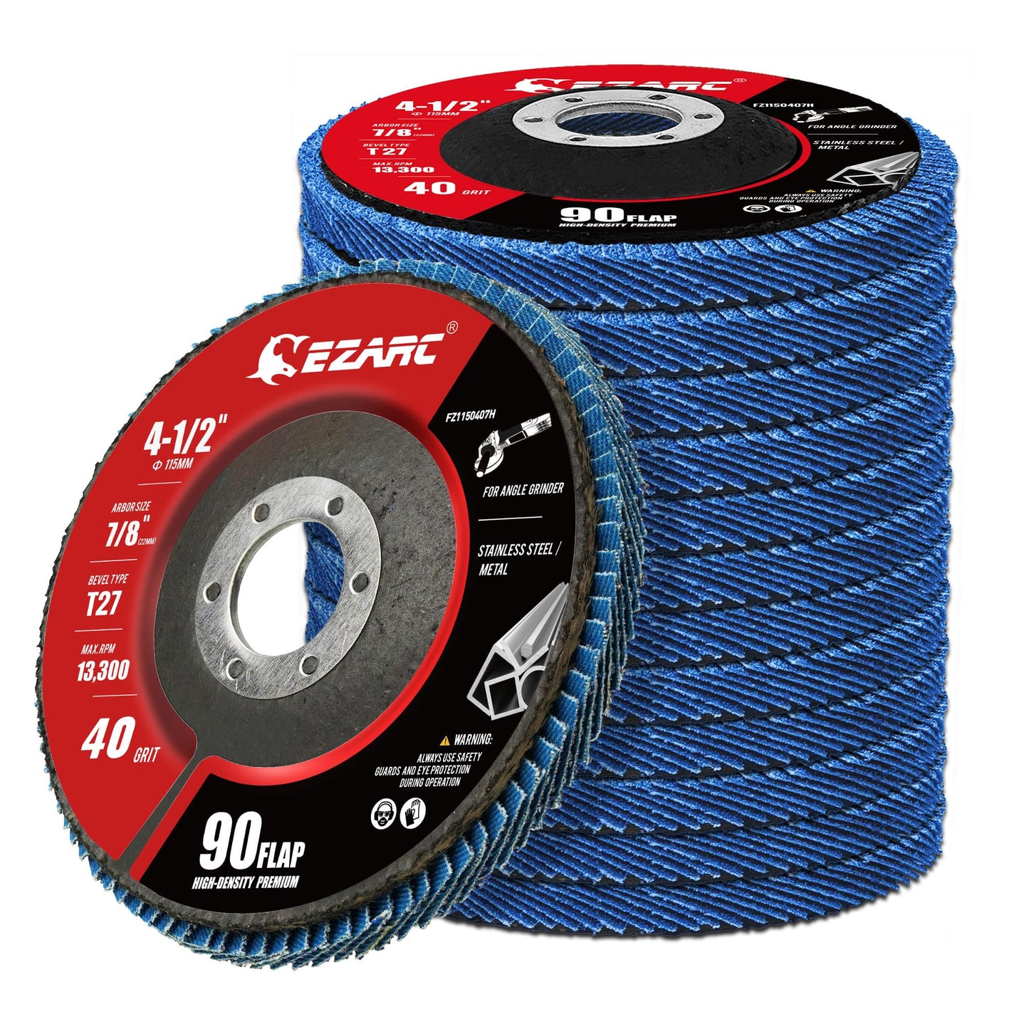 EZARC 12-Pack 4.5" x 7/8" 40 Grit Flap Discs, T27 Zirconia Sanding Wheels for Angle Grinder – Rust Removal, Grinding & Finishing