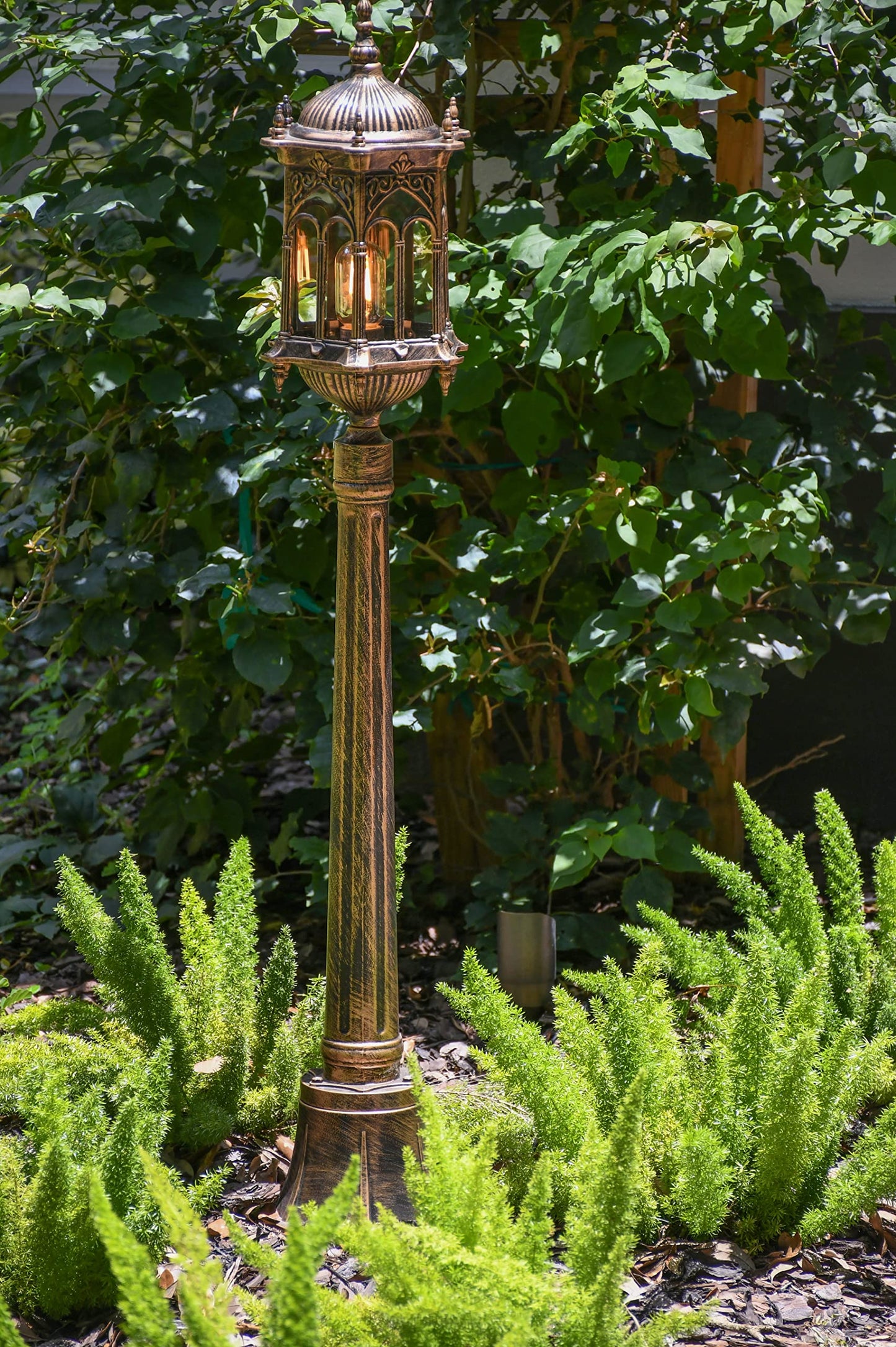 AFD Home Gothic Grassland Lamp, Outdoor Aluminum Gothic Floor Lamp, 47.25 Inches x 9 Inches, Antique Gold Hardwire