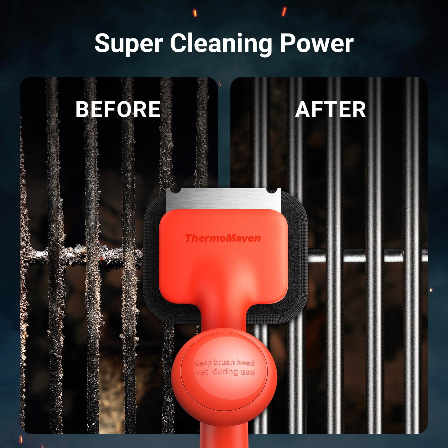 ThermoMaven BBQ Bristle-Free Steam Grill Brush - Safe Grill Cleaning Accessories with Scraper for Charcoal/George Foreman/Weber/Gas/Outdoor Grill