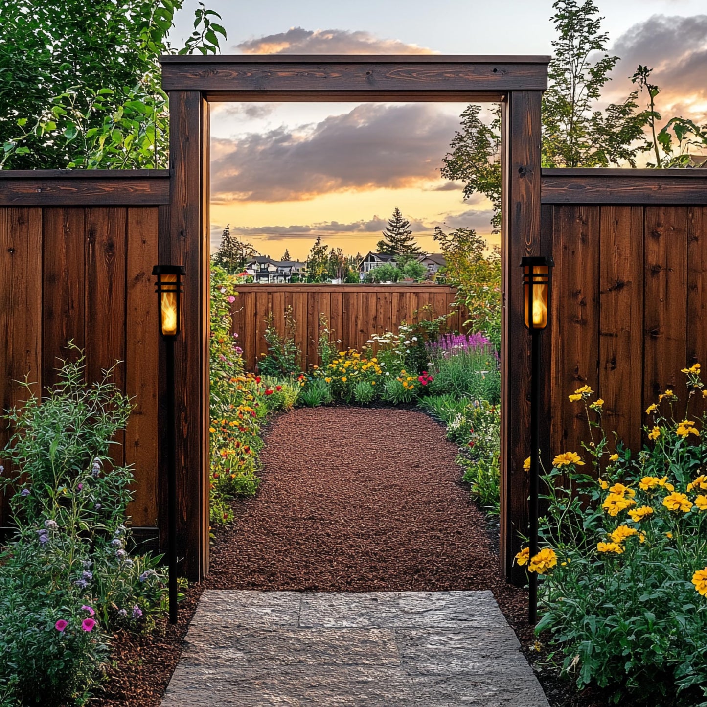 Metal Solar Torch Lights 2-Pack, Adjustable 24"-50", Waterproof LED Tiki Torches for Outdoor Yard, Patio, Garden Pathway – Matte Black