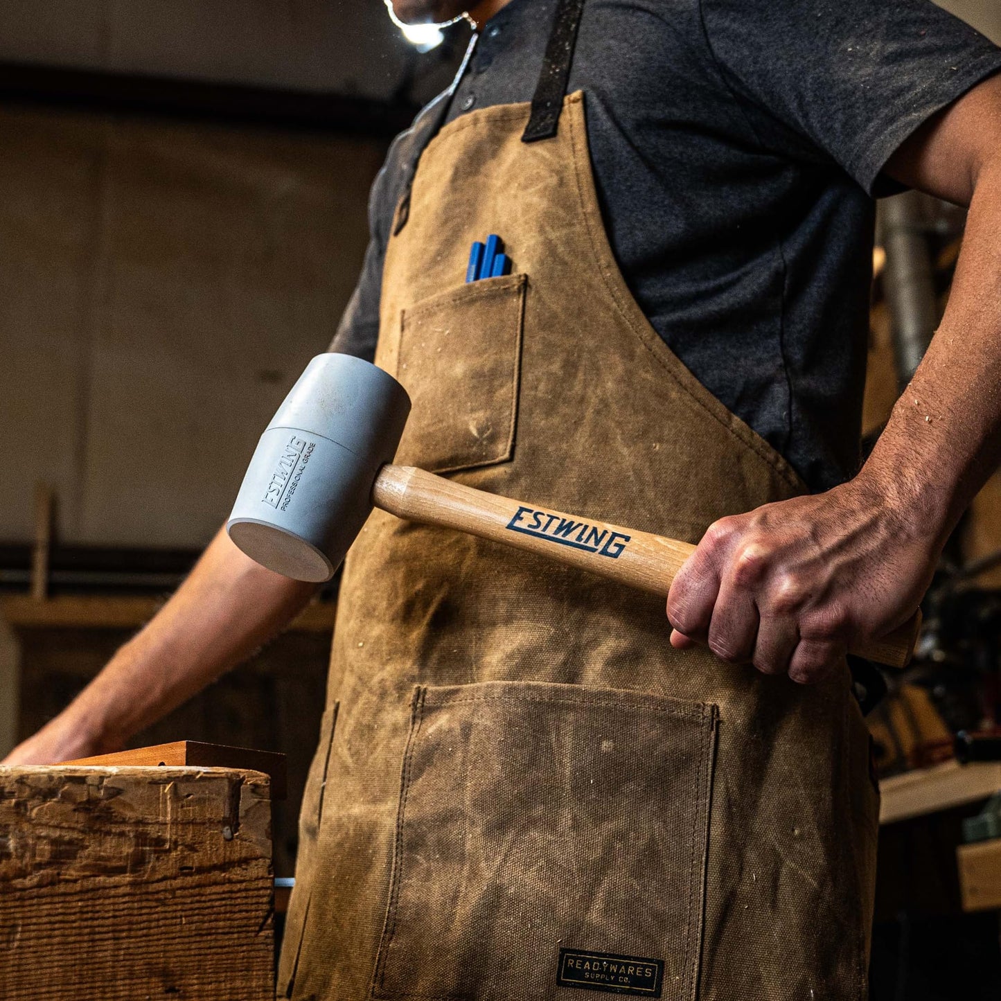 ESTWING Deadhead Rubber Mallet - 18 oz No-Mar Hammer with Bounce Resistant Head & Hickory Wood Handle - DH-18N