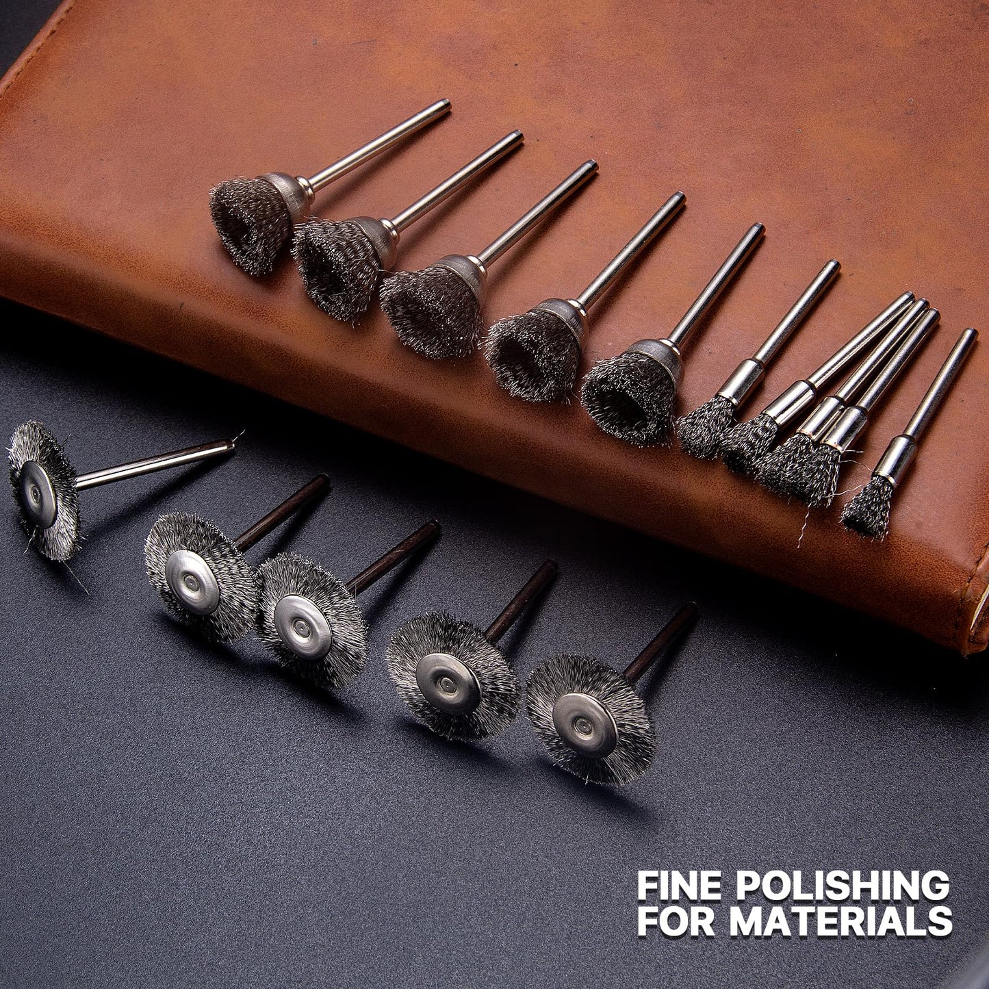 EASYIKI 15 Pieces Stainless Steel Wire Brushes, Wire Brush Wheel, Steel Wire Polishing Wheel Kits for Dremel Rotary Tools (1/8 Inch Mandrel)