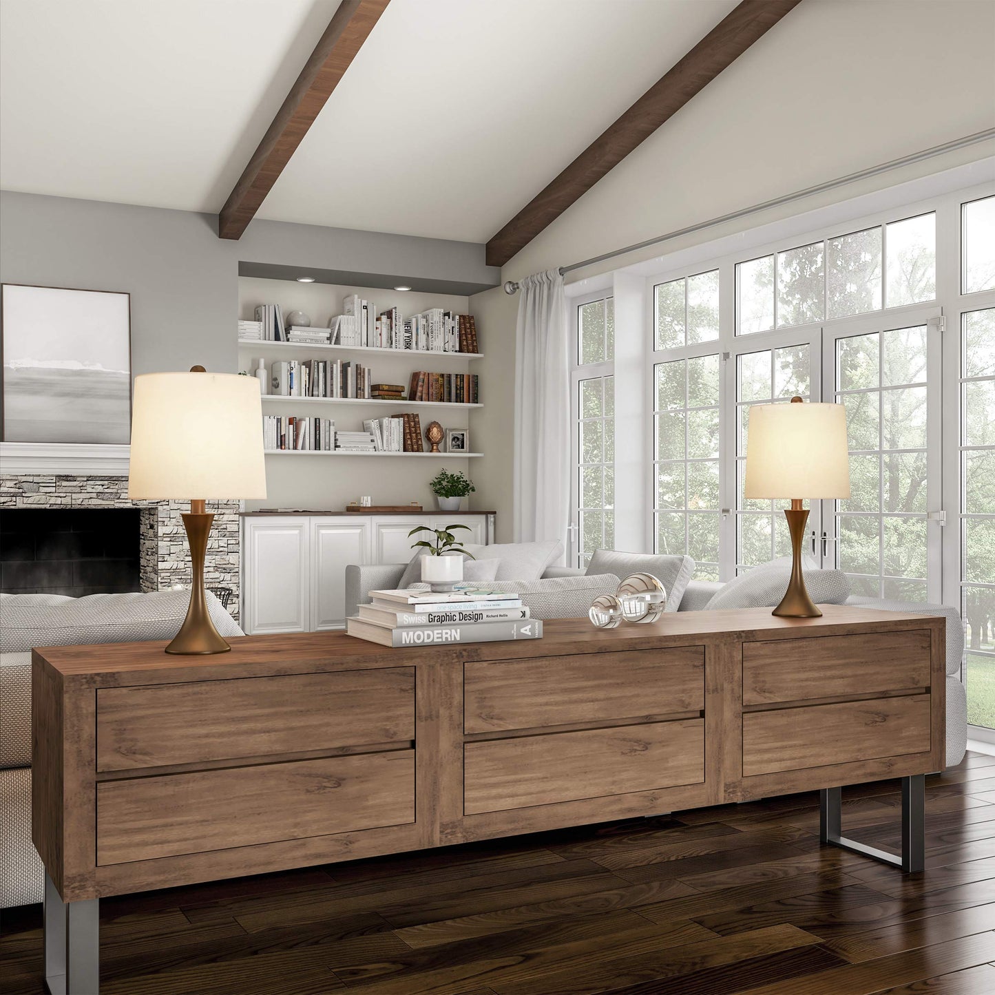 Table Lamps - Set of 2 Mid-Century Modern Lights with Metal Flared Trumpet Base - Includes Energy Efficient LED Light Bulbs by Lavish Home (Bronze)