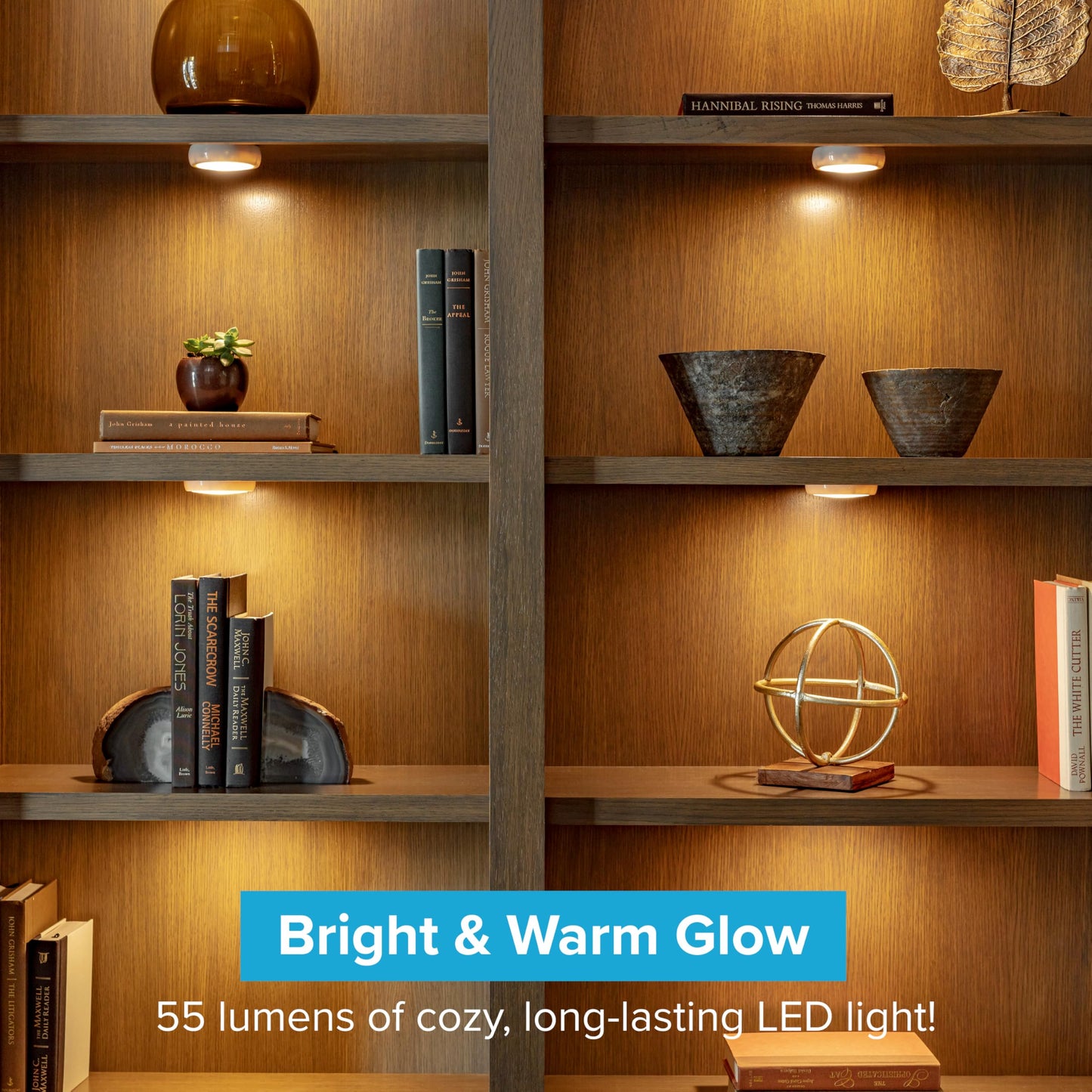 Brilliant Evolution Wireless LED Puck Lights 3-Pack with Remote – Battery-Powered Stick-On Lights for Cabinets, Closets & Counters