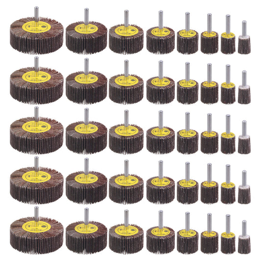 40 Pack 1/4" Abrasive Flap Wheel Sander Set, Rocaris 80 Grit Aluminum Oxide Flap Wheels Cylindrical Shape Sanding Wheel, 8 Sizes