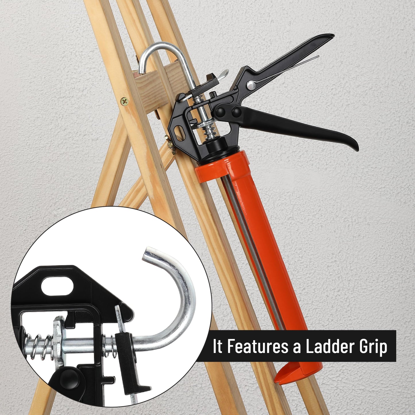 Bates 12:1 Caulking Gun, Black & Orange, No-Drip Silicone & Caulk Tool, Handheld High Thrust Gun for Home & Construction Use