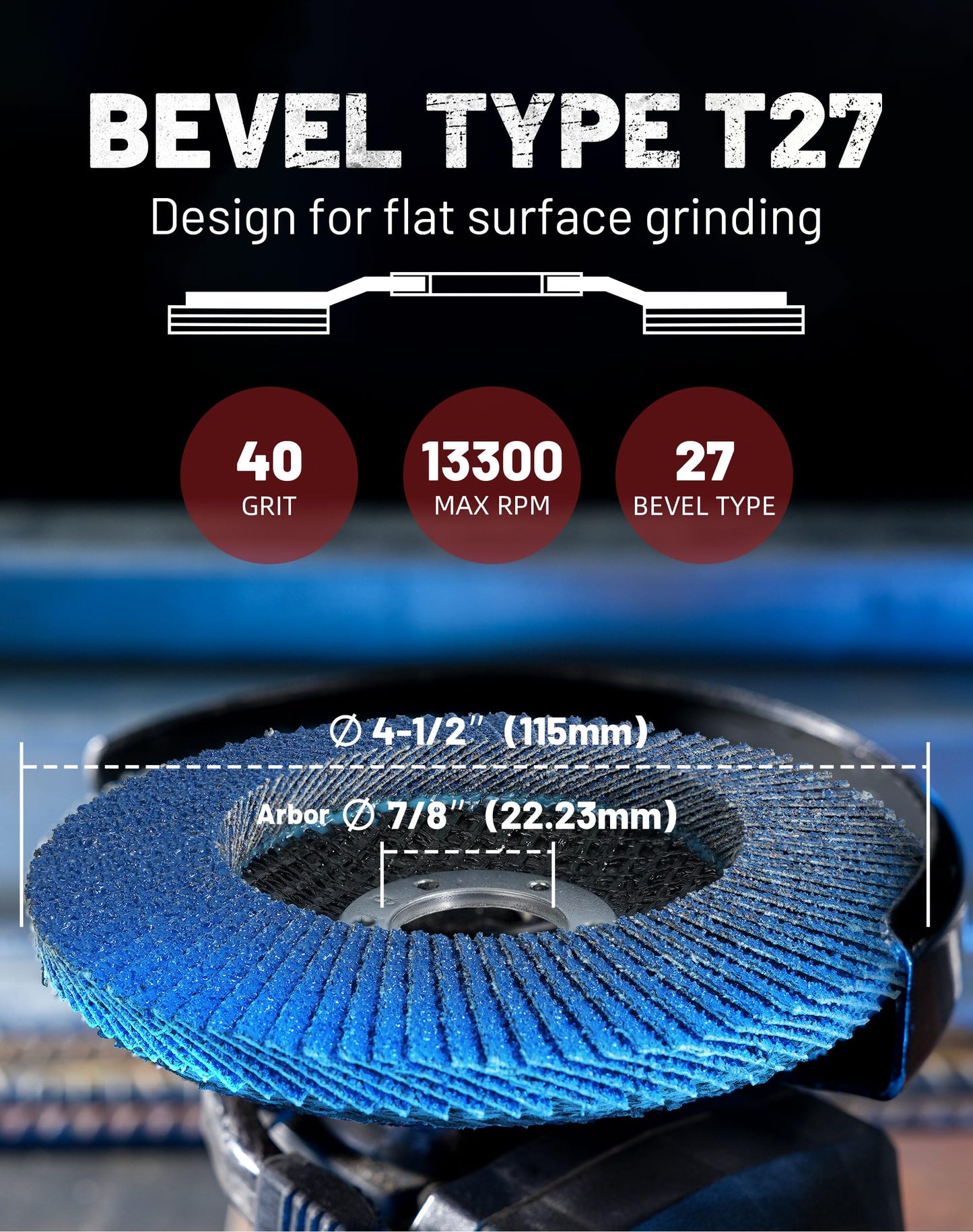 EZARC 12-Pack 4.5" x 7/8" 40 Grit Flap Discs, T27 Zirconia Sanding Wheels for Angle Grinder – Rust Removal, Grinding & Finishing