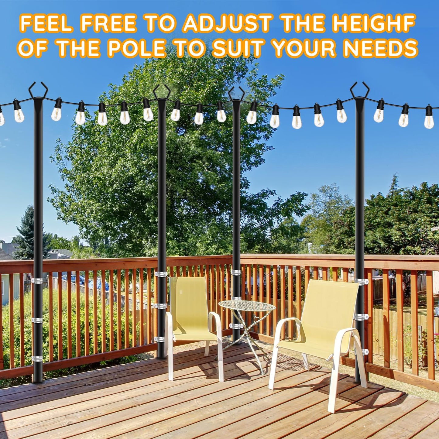 6-Pack 10 ft Outdoor String Light Poles – Forked Metal Stands with Hooks, Adjustable, Rustproof & Sturdy for Garden, Deck, Backyard, Wedding