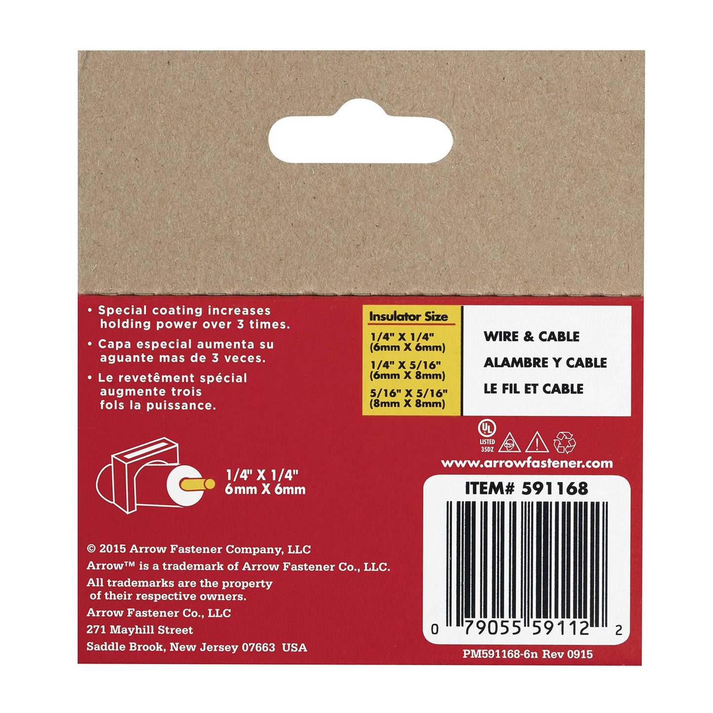 Arrow 591168 Genuine T59 Steel 1/4-Inch by 1/4 Crown Width Insulated Staples for Cable and Wiring, Clear, 300 Count