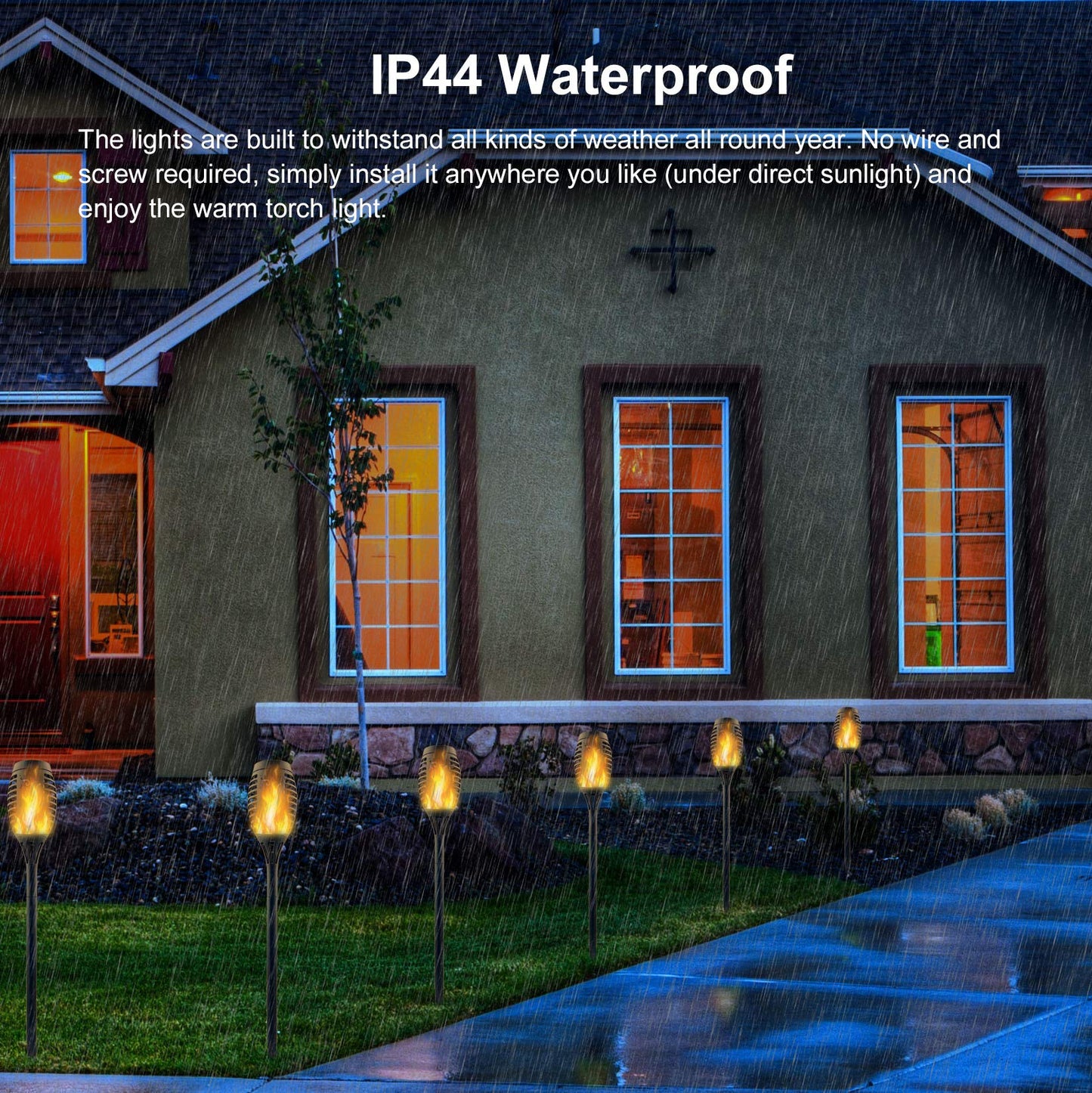 Permande 16-Pack Solar Torch Lights, Flickering Flame, Waterproof Outdoor Garden Pathway Yard Lights, Auto Dusk-to-Dawn