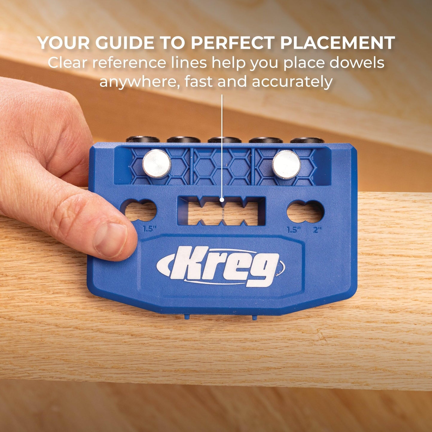 Kreg Dowel Jig Kit KHJD345 – No-Measure Doweling Guide with Removable Drill Guides for Accurate Cabinet & Workshop Joint Alignment